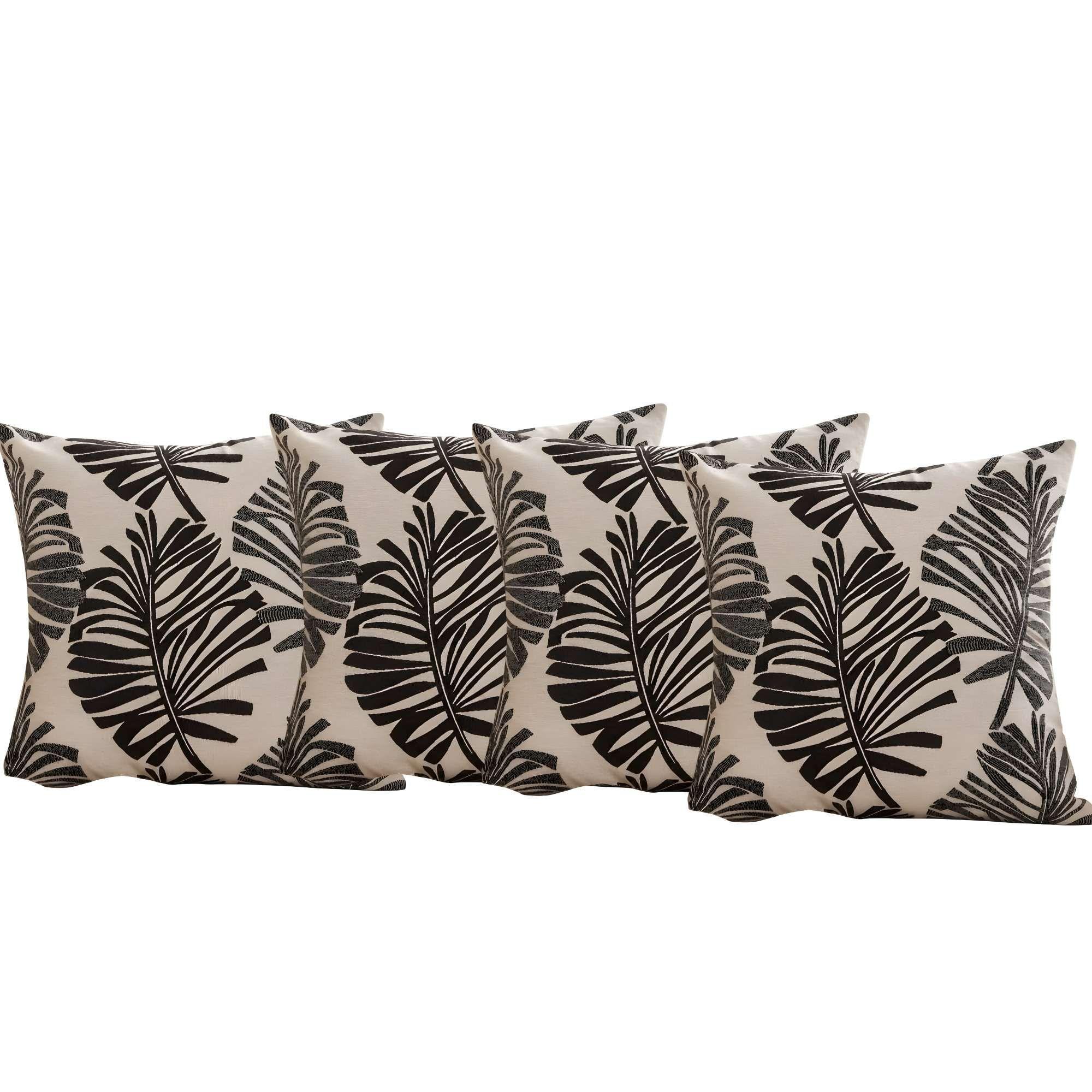 SET DE 4 FUNDAS DE COJIN CON DISEÑO DE HOJAS COLOR NEGRO-3