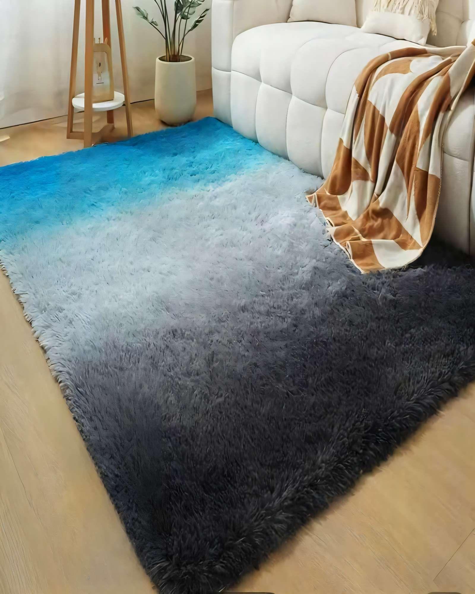 ALFOMBRA PELUDA 200X240  PREMIUM COLOR NEGRO CON AZUL Y BLANCO-2