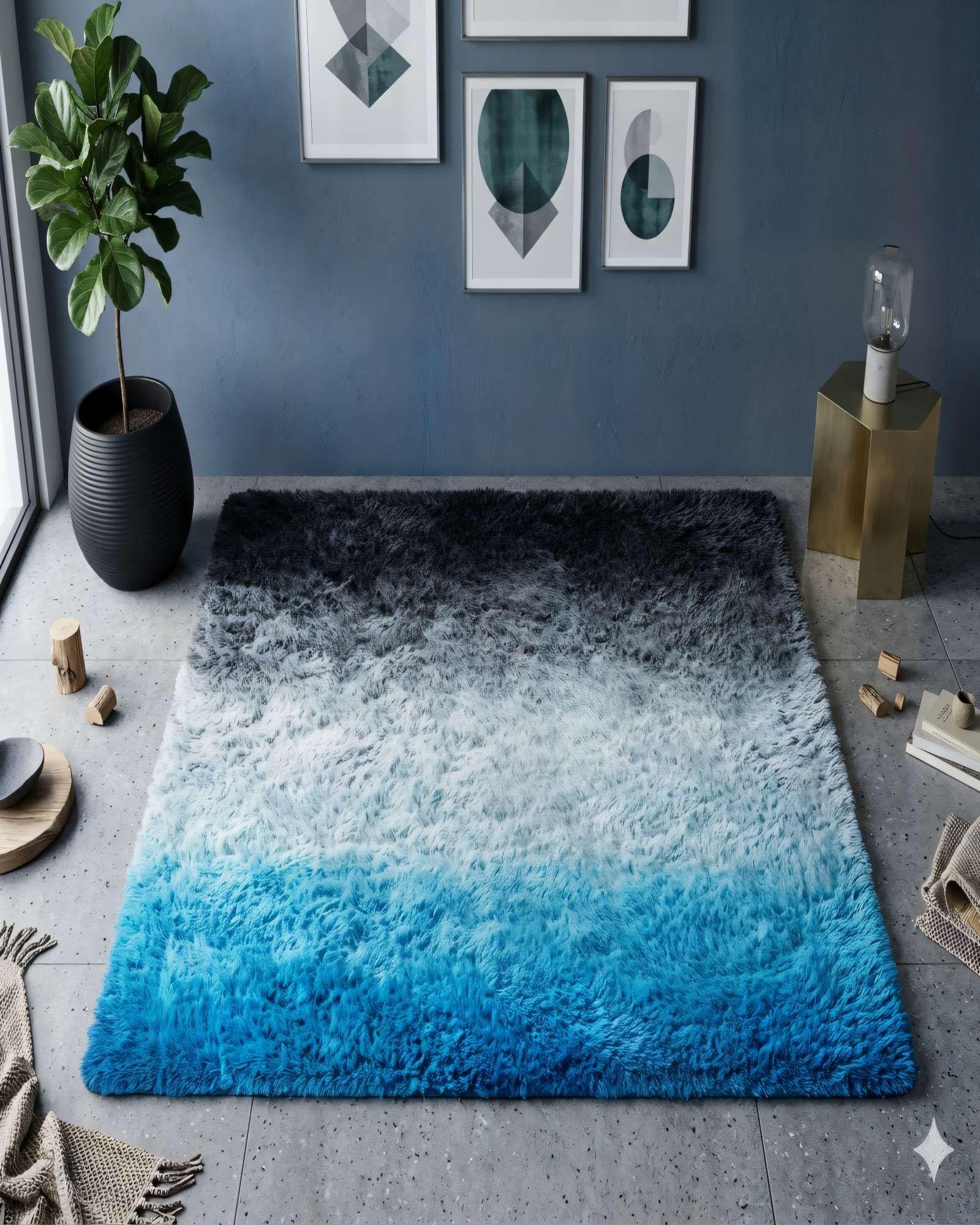 ALFOMBRA PELUDA 200X240  PREMIUM COLOR NEGRO CON AZUL Y BLANCO-3