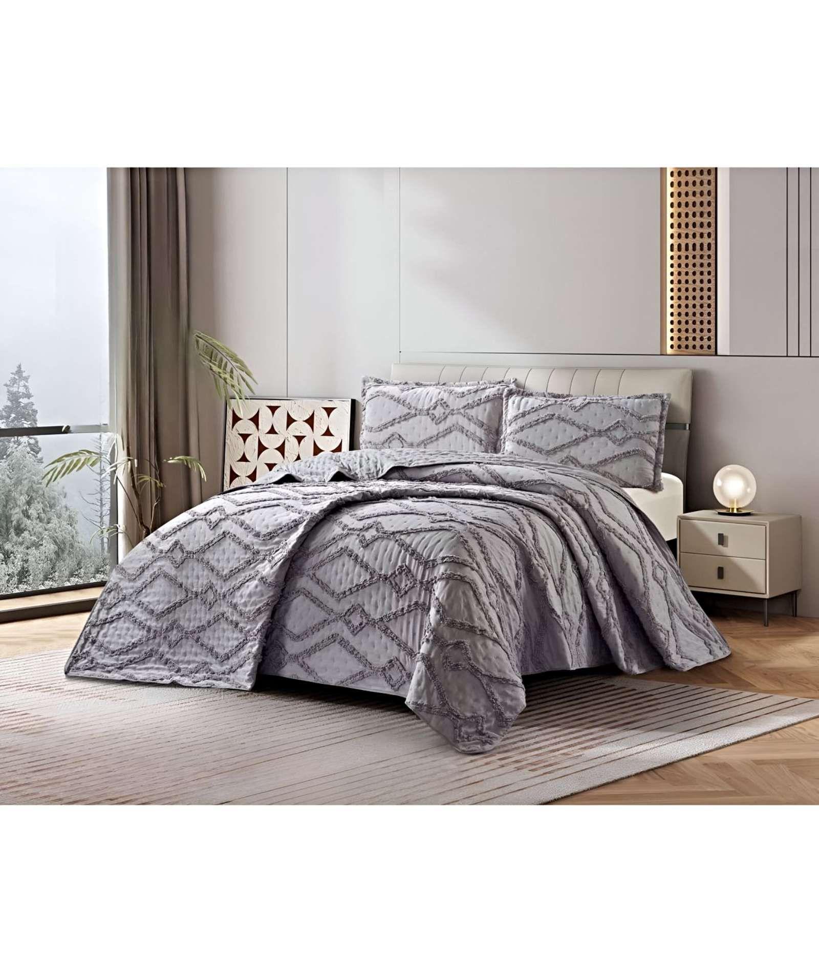 CUBRECAMA QUILT CON DISEÑO GEOMETRICO RELIEVE KING-SUPERKING GRIS-3