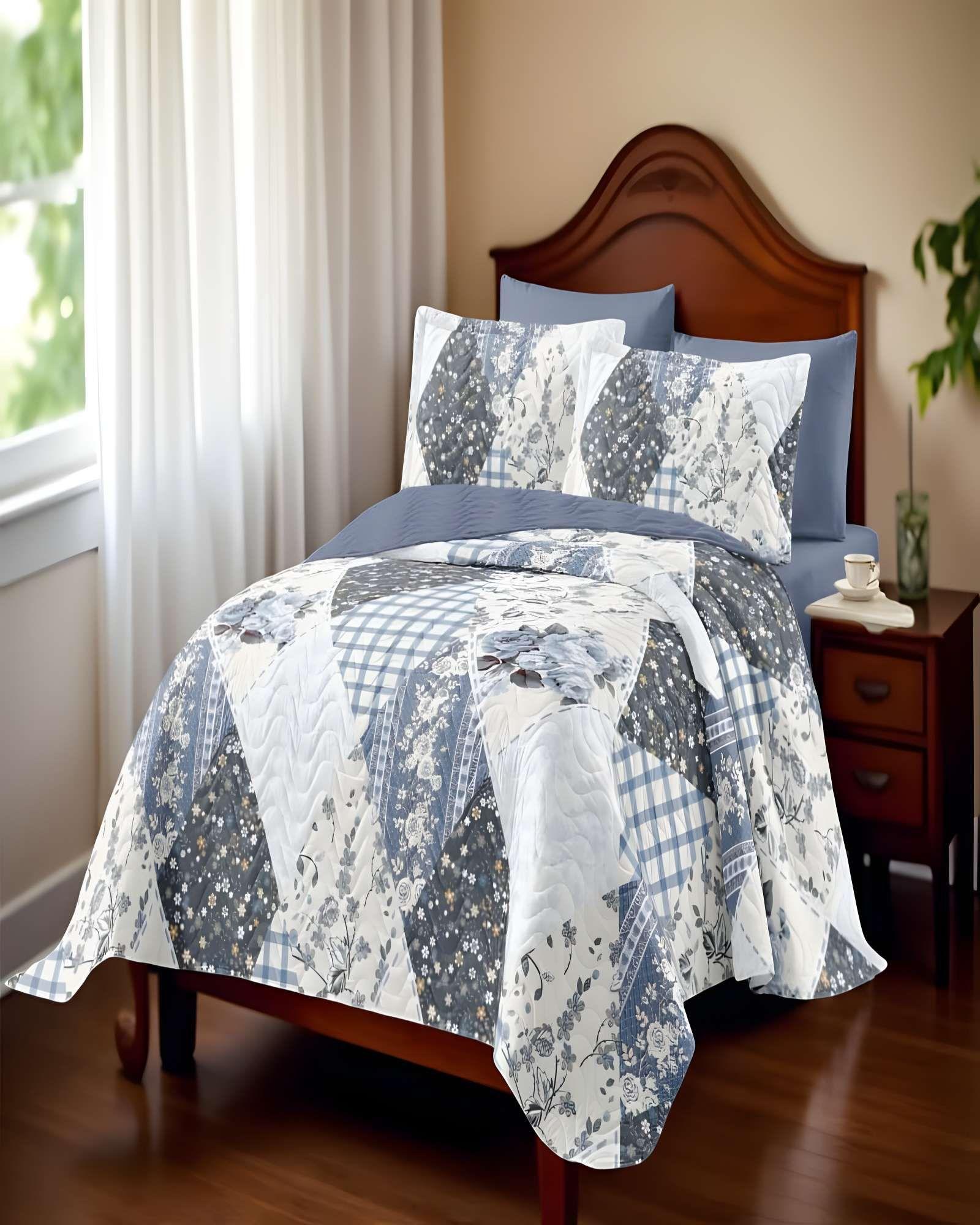 CUBRECAMA QUILT DE VERANO 2 PLAZAS AZUL 01-3