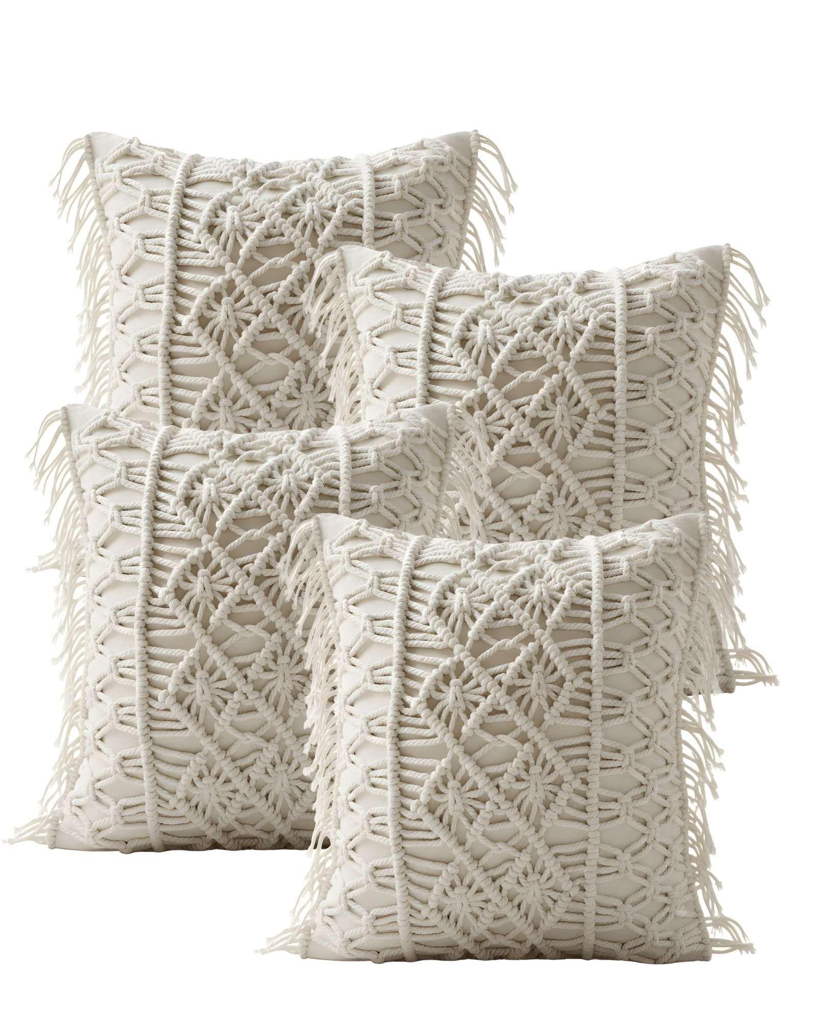 PACK DE 4 FUNDAS DE COJIN CON ESTILO BOHEMIO 45X45CM BEIGE 06-0
