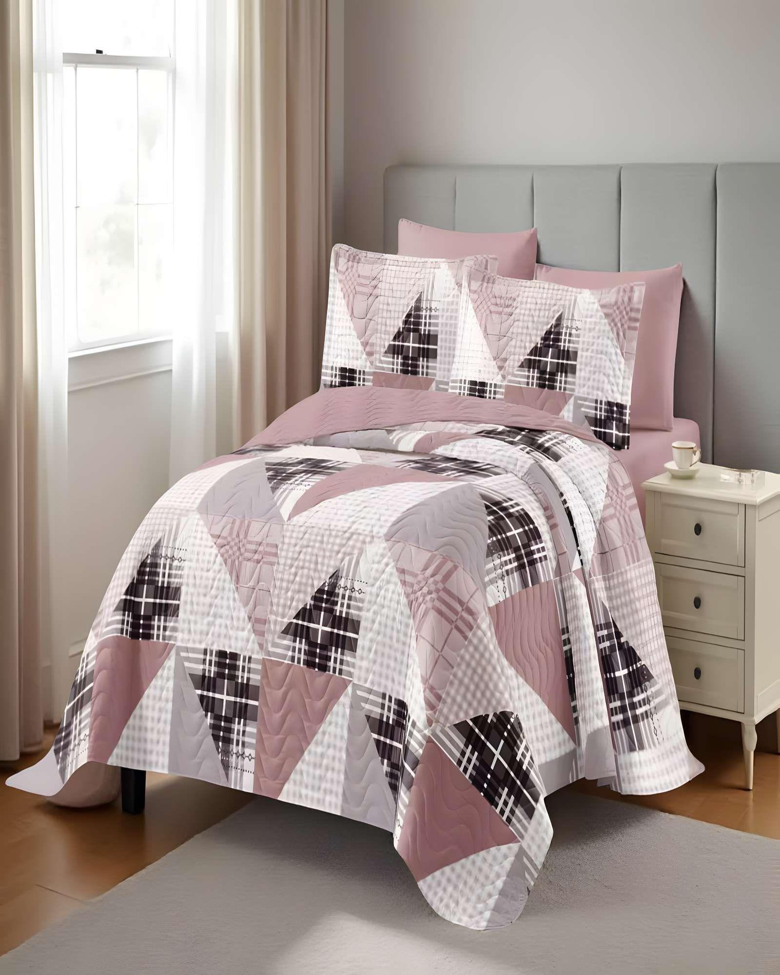 CUBRECAMA QUILT DE VERANO PLAZA Y MEDIA ROSA 02-3