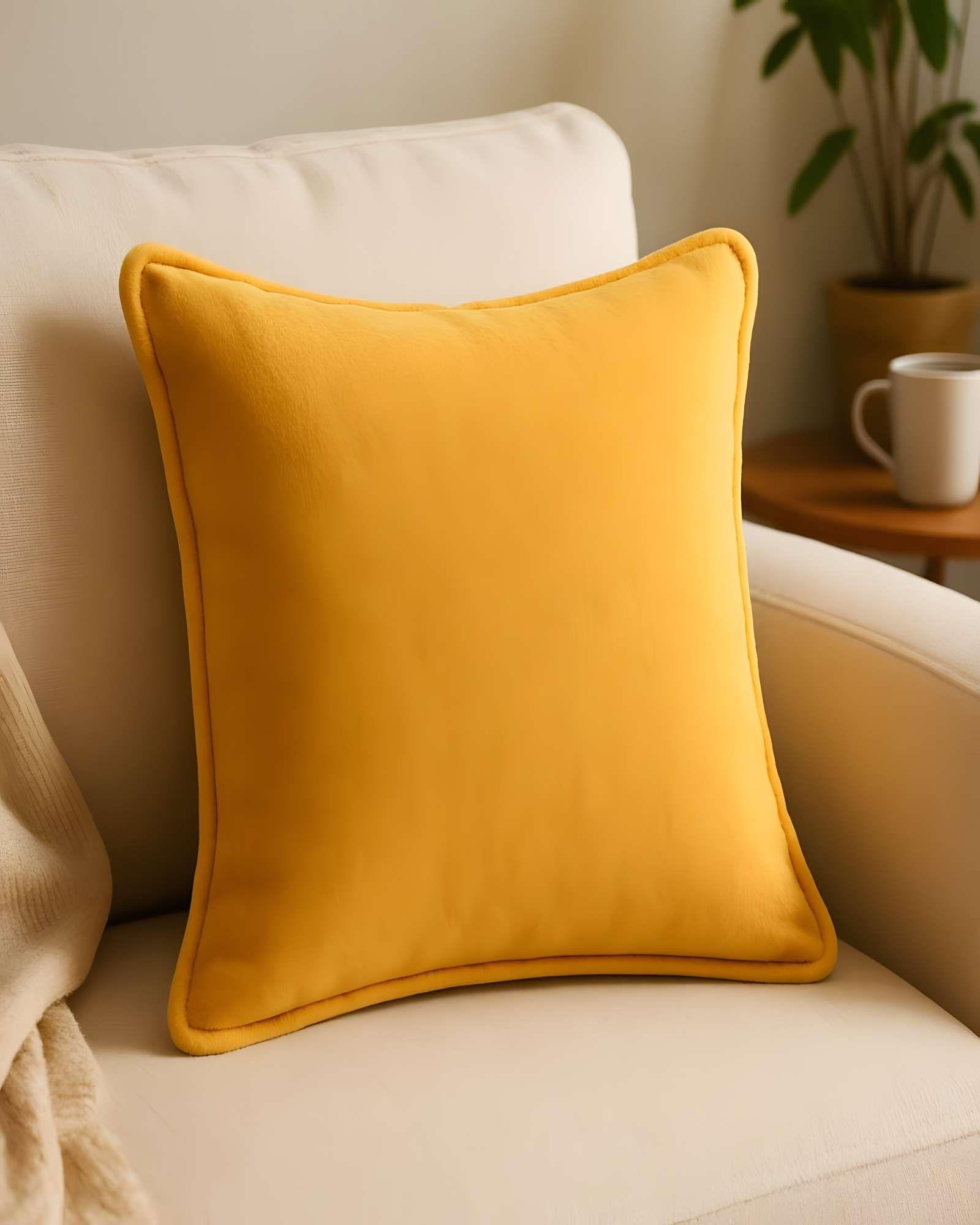 SET DE 2 FUNDAS DE COJIN LISA CON BORDE 45X45 AMARILLO-3