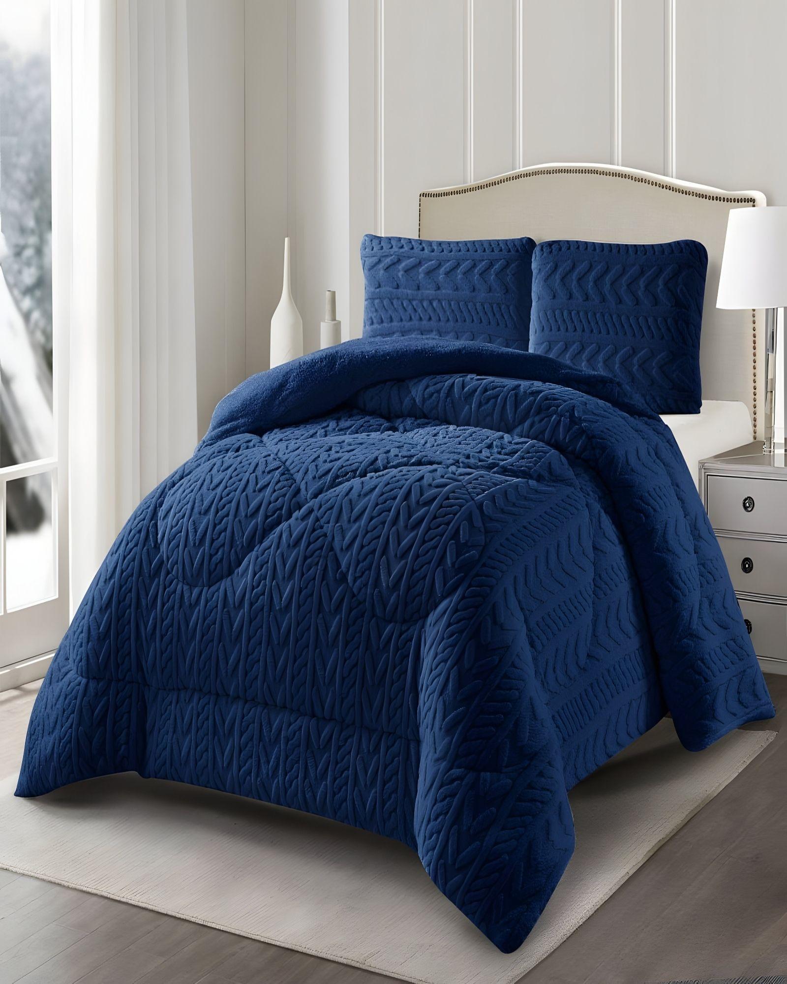 COBERTOR DE INVERNO TEXTURIZADO RM PLAZA Y MEDIA AZUL O-2