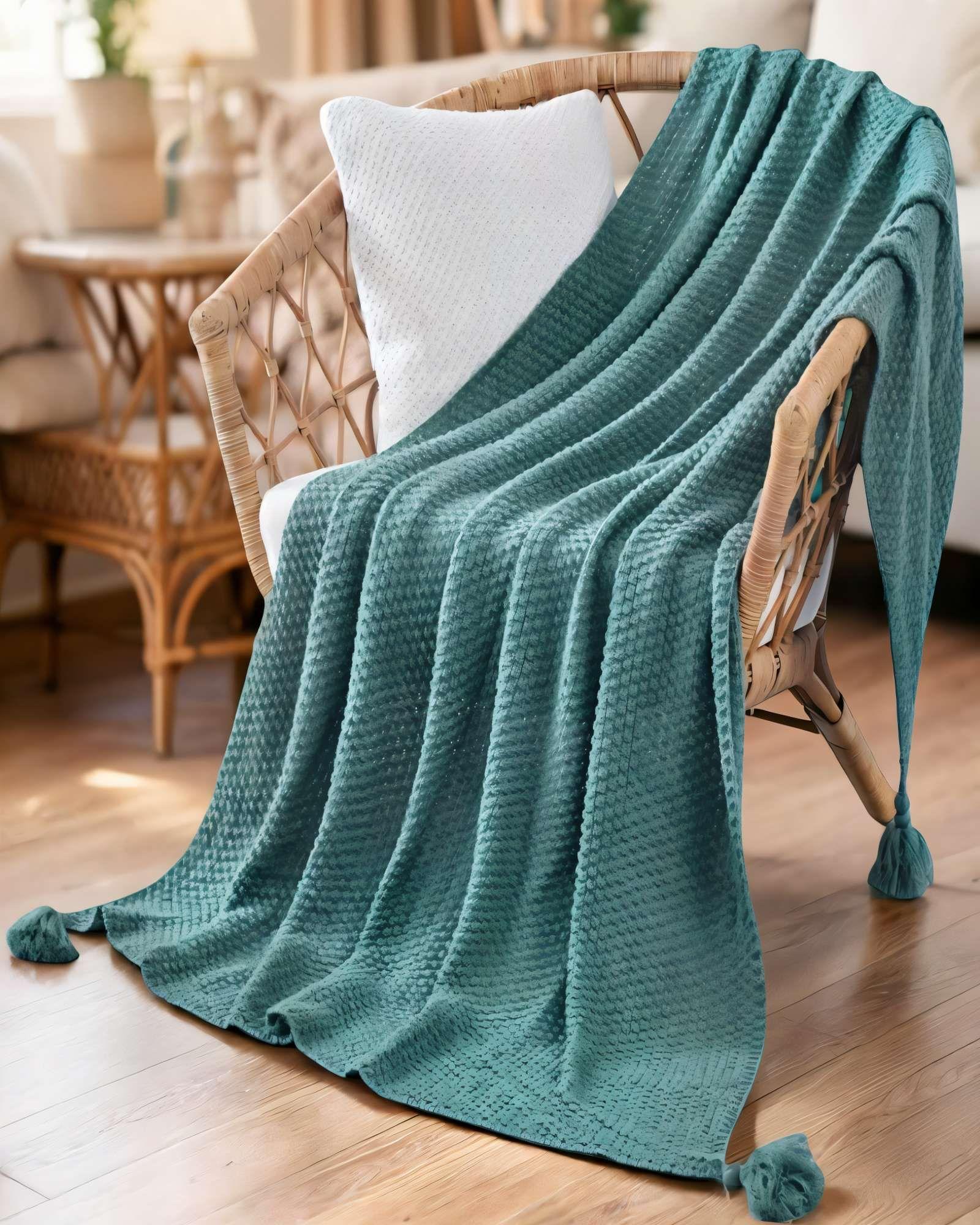 MANTA DE SOFÁ CON FLECOS DE SOGA COLOR AZUL-3