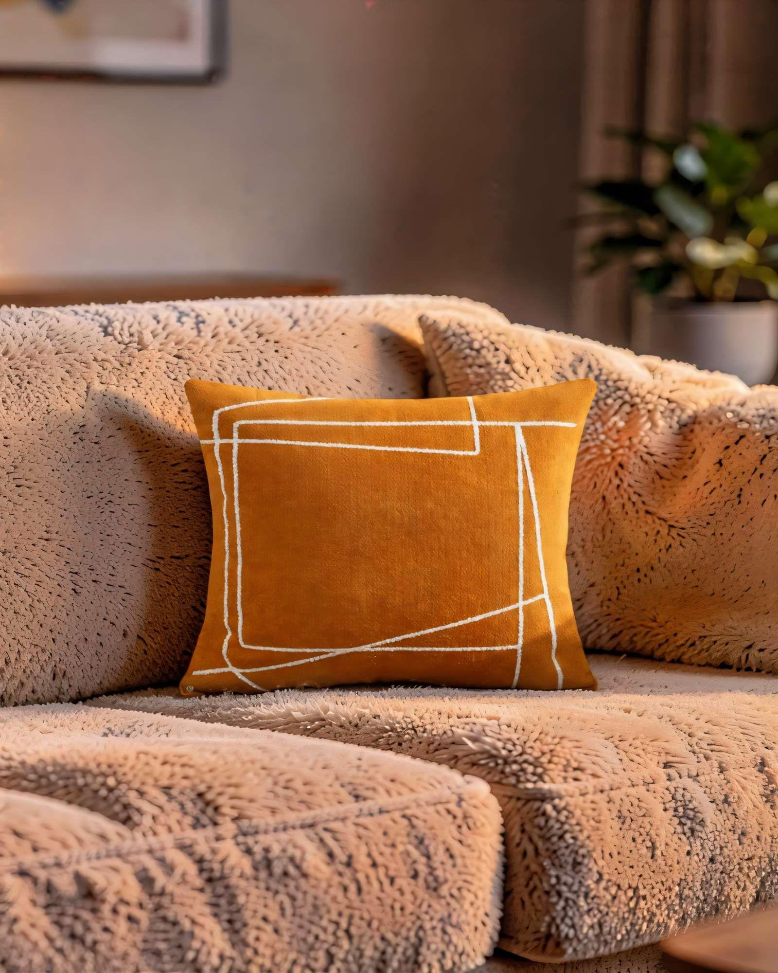 PACK DE 4 FUNDAS DE COJIN 45CMX45CM BORDADO DE LINEA COLOR MOSTAZA-2