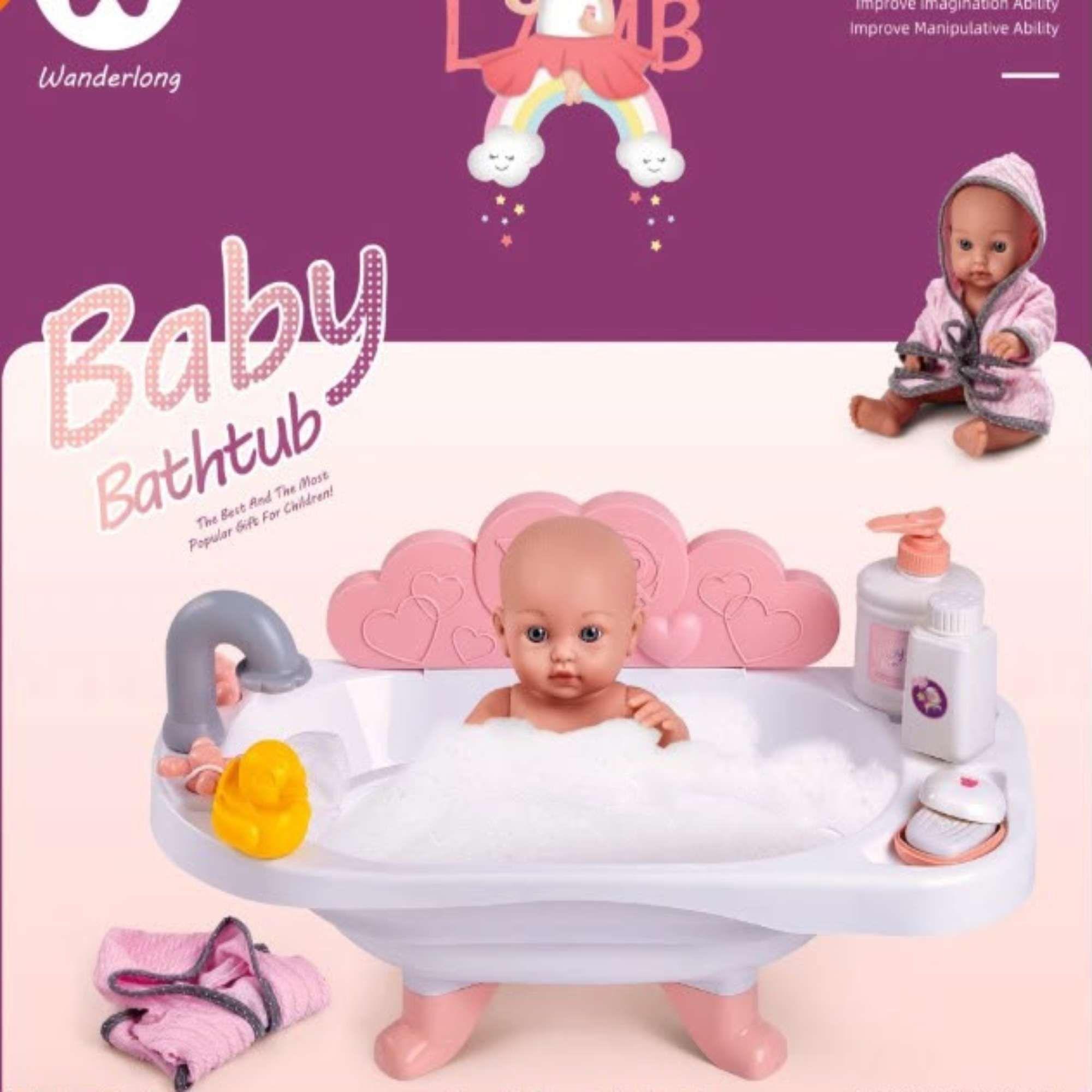 MUÑECA INFANTIL CON BAÑERA INCLUIDA COLOR ROSADO 30CM-2
