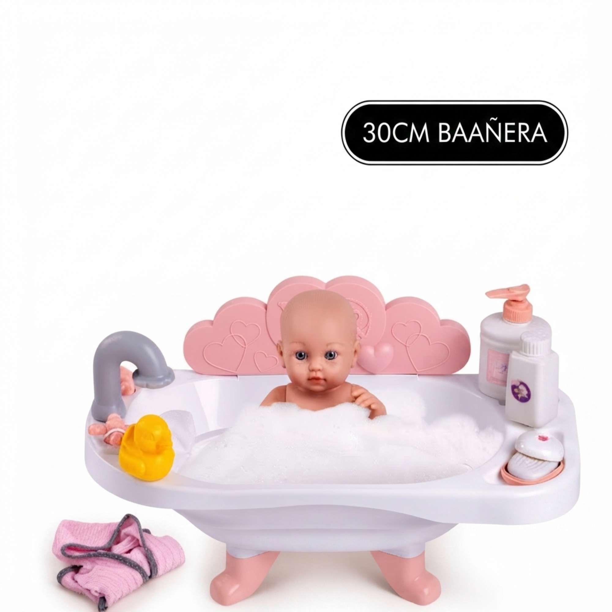 MUÑECA INFANTIL CON BAÑERA INCLUIDA COLOR ROSADO 30CM-3