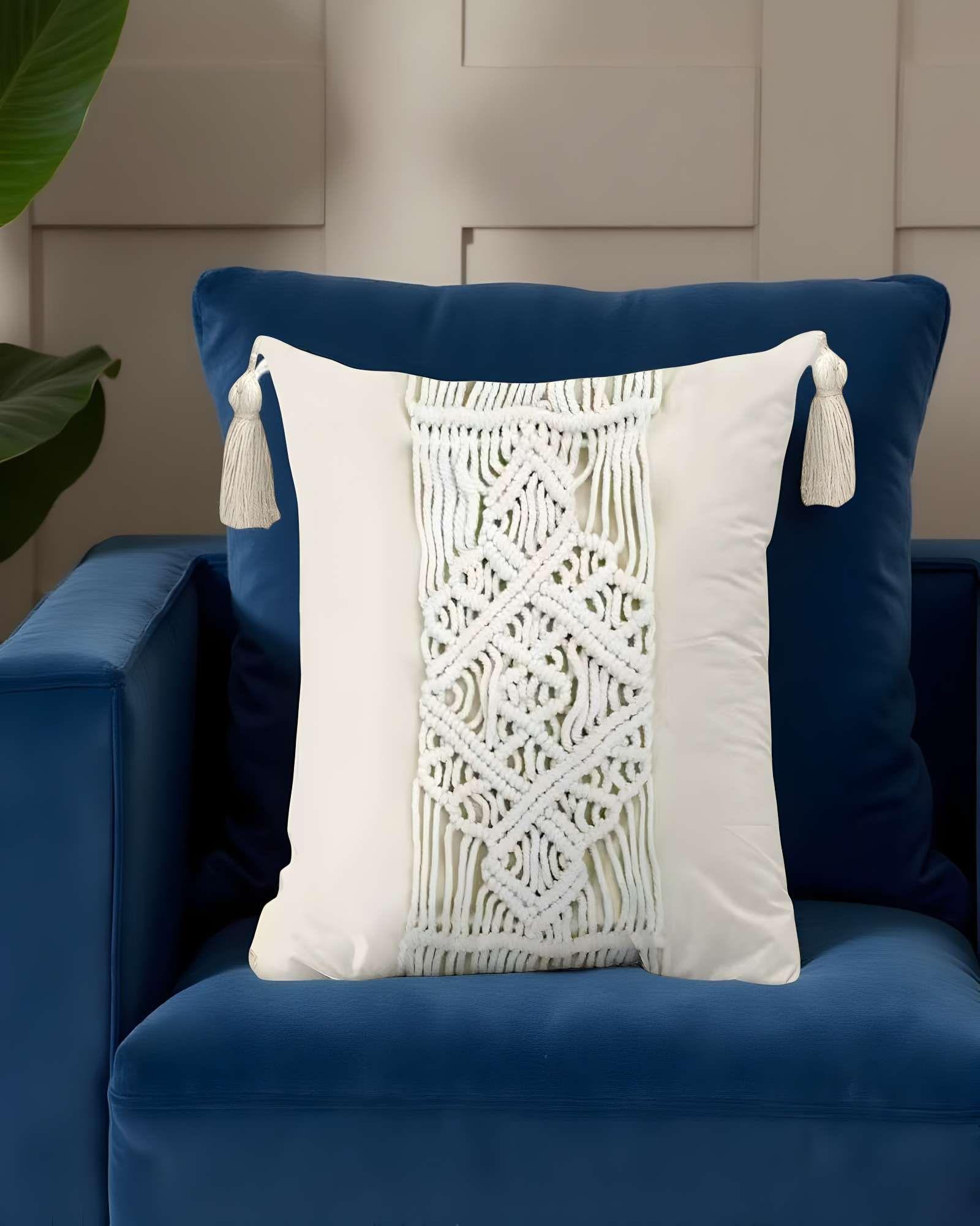 SET DE 4 FUNDAS DE COJIN ESTILO BOHEMIO 45X45 CM BLANCO 03-2