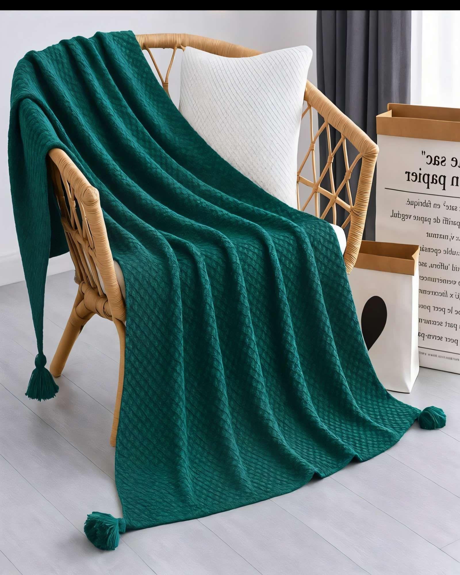 MANTA DE SOFÁ CON FLECOS DE SOGA COLOR TURQUESA-2