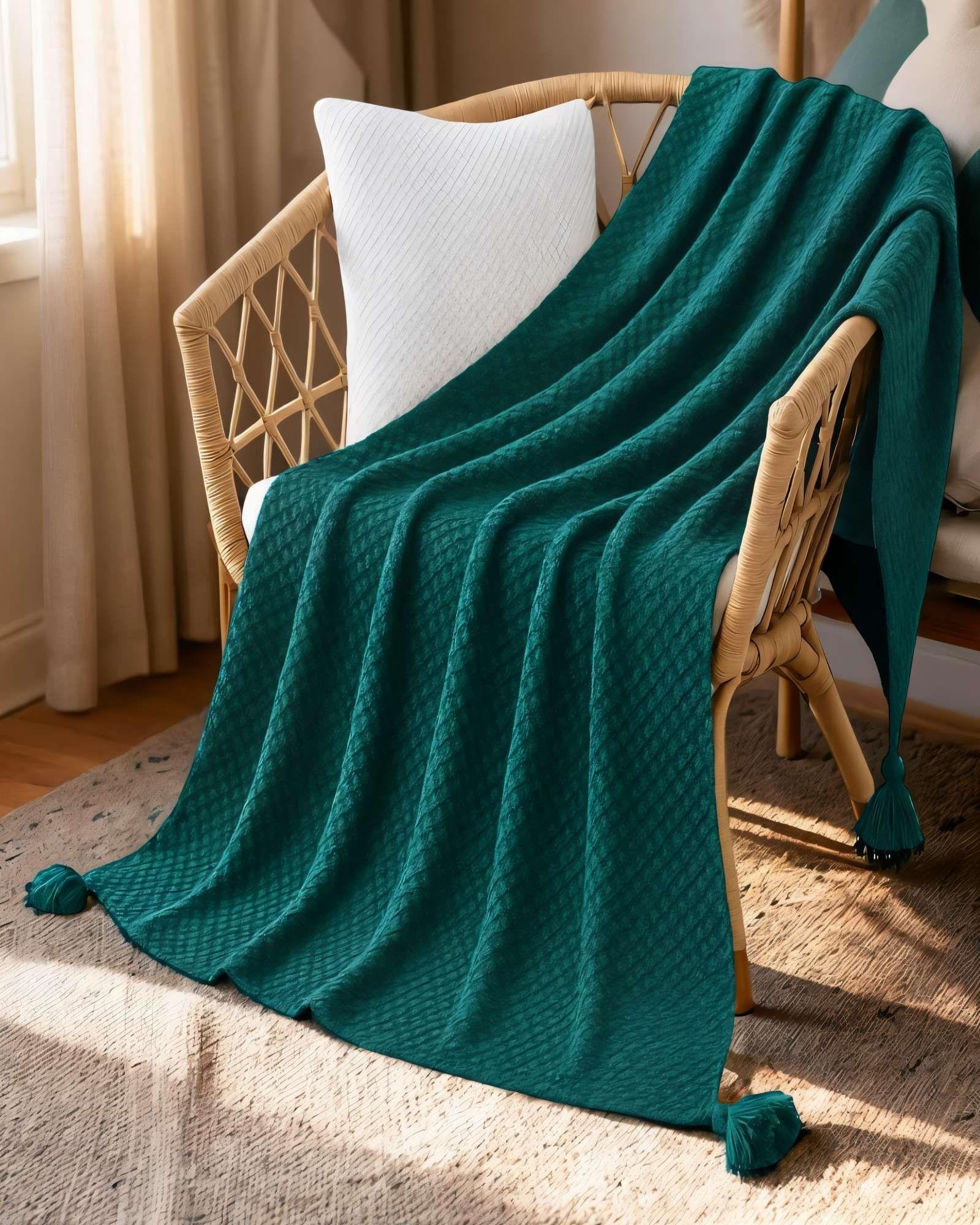 MANTA DE SOFÁ CON FLECOS DE SOGA COLOR TURQUESA-3