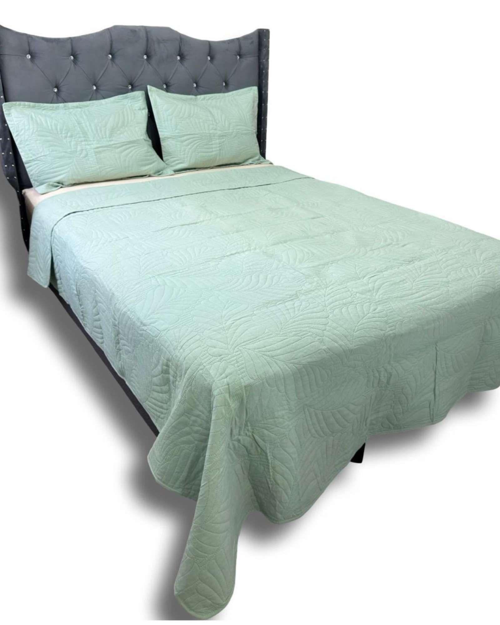 QUILT CUBRECAMA DE LUJO VERANO PLAZA Y MEDIA VERDE MENTA-2