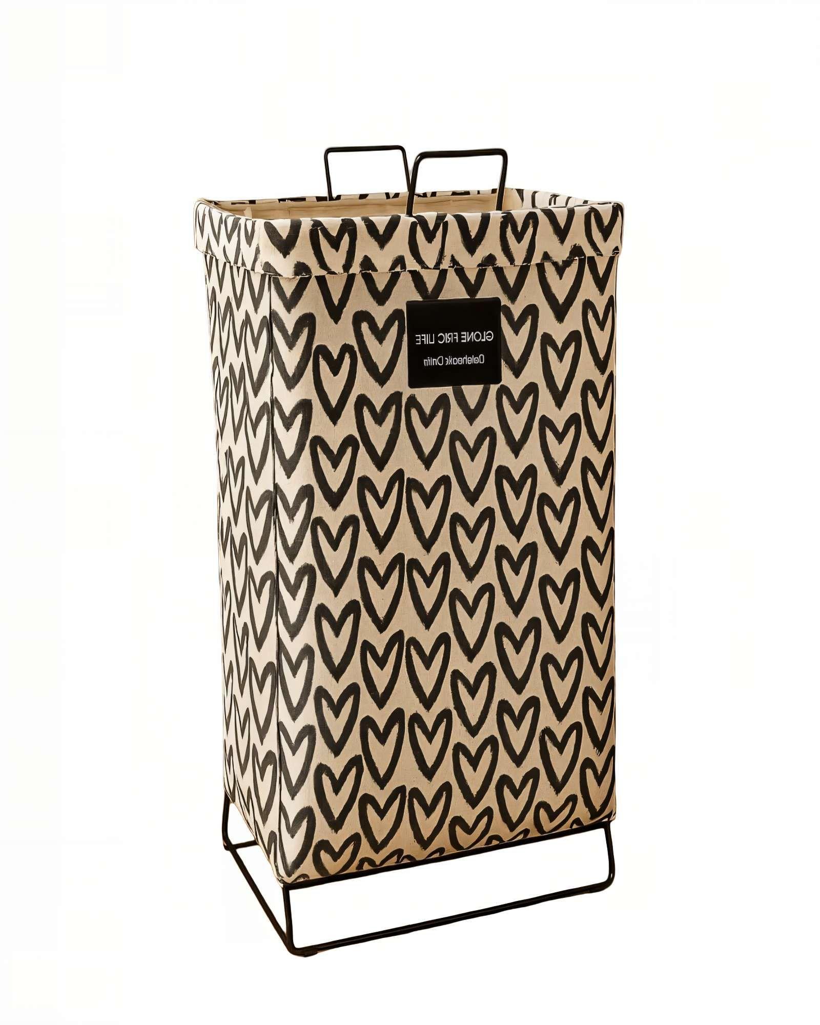 CANASTO DE ROPA 36CMX59CM CON DISEÑO DE CORAZONES -0