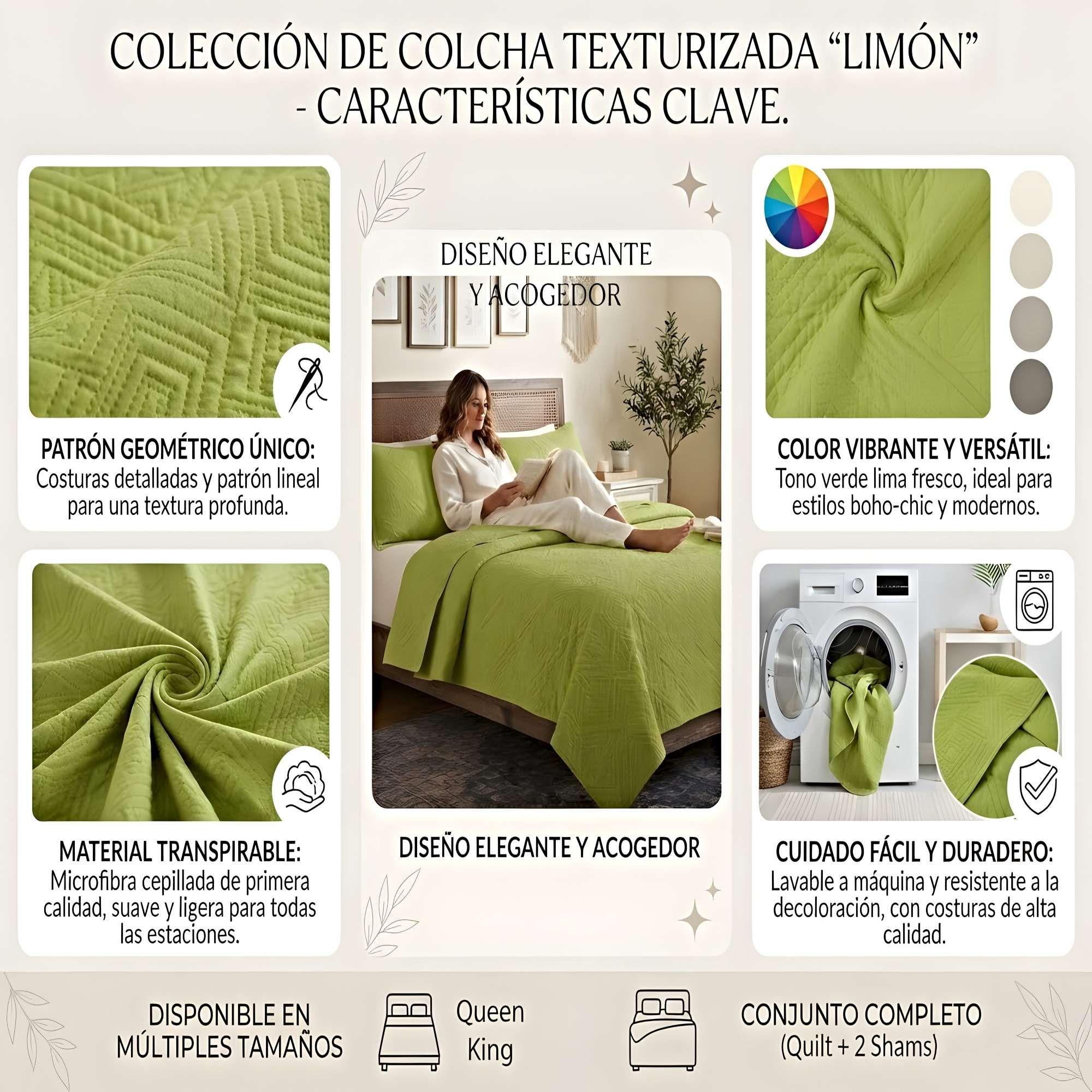 CUBRECAMA QUILT DE VERANO CON COLORES LISOS 2 PLAZAS VERDE-3