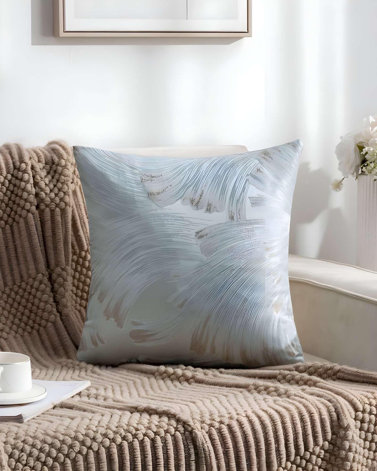 PACK DE 4 FUNDAS DE COJINES SATIN DISEÑO HOJAS 45CM X 45 CM CELESTE-3