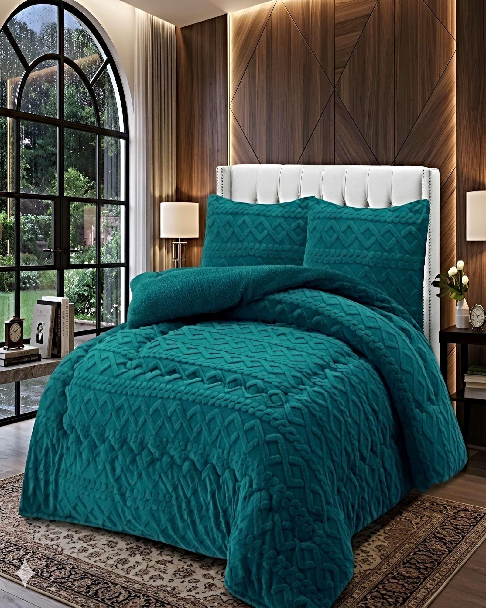 COBERTOR DE INVIERNO CON TEXTURA KING 250X270CM TURQUESA-3