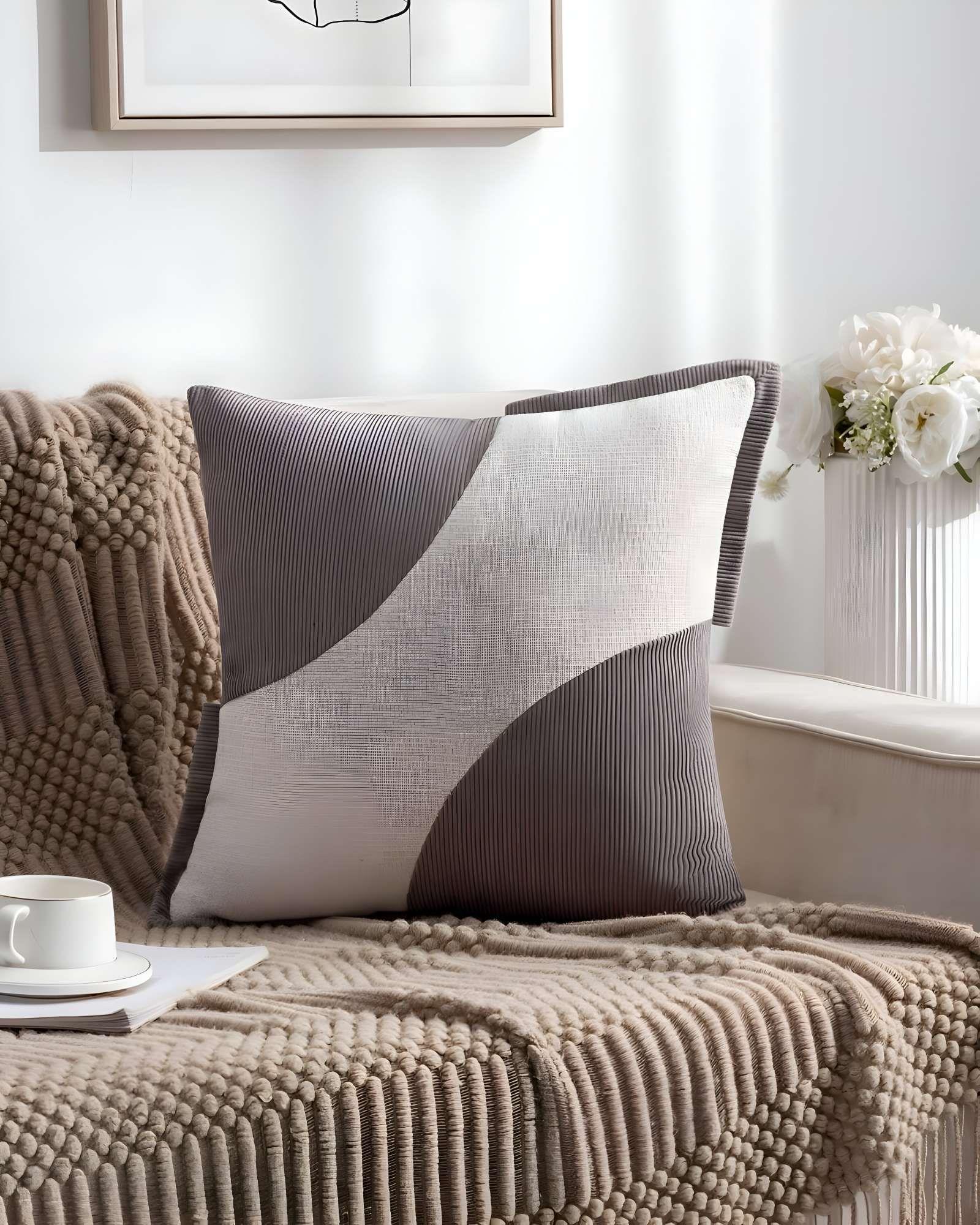 PACK DE 4 FUNDAS DE COJINES DISEÑO TELA PANA EMPALMADO 45CM X 45 CM GRIS-3