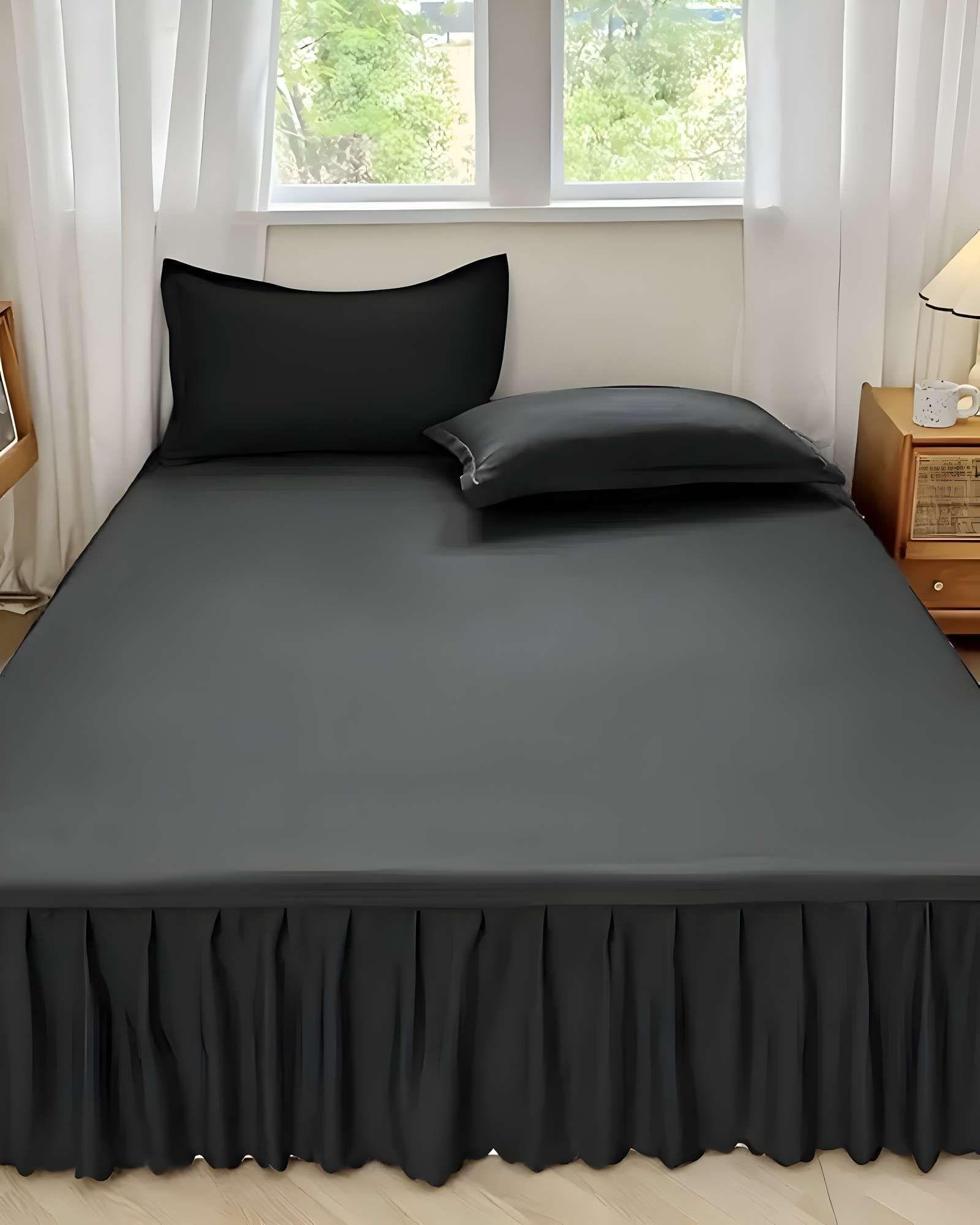 FALDÓN DE CAMA CON VOLADO PROTECTOR DE BASE DE CAMA PLAZA Y MEDIA 105X200 CM 04-4