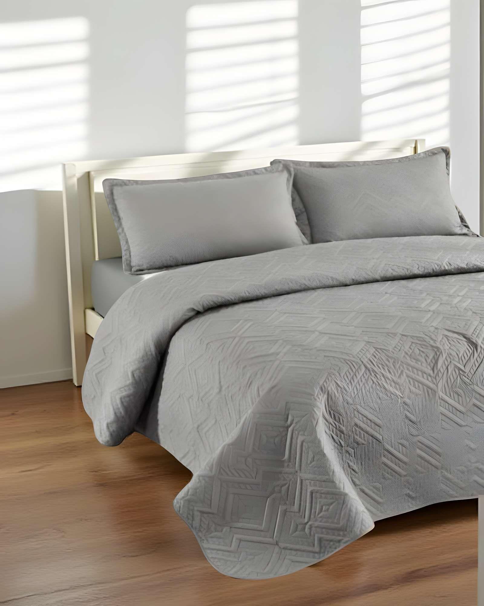 CUBRECAMA QUILT DE VERANO CON COLORES LISOS PLAZA Y MEDIA GRIS-2