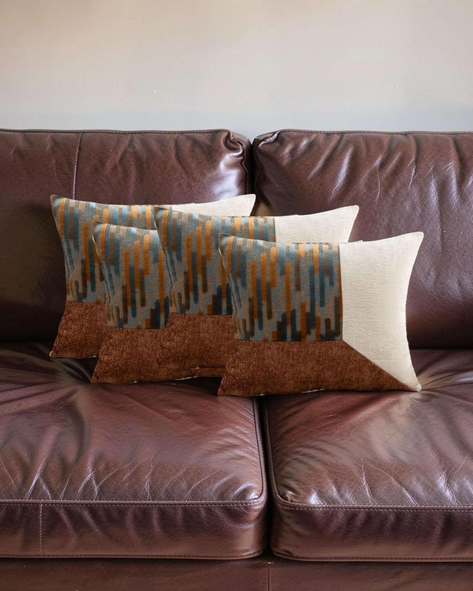 SET DE 4 FUNDAS DE COJIN CHENILLE DE EMPALME MULTICOLOR 3-2