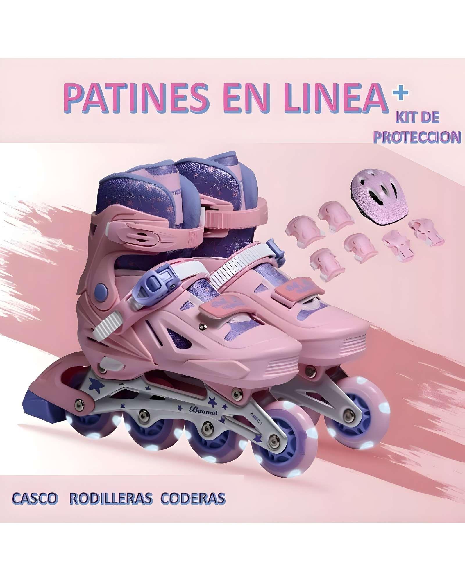 PATINES LINEAL DE RUEDAS ILUMINADAS PARA NIÑA INCLUYE SET DE SEGURIDAD TALLA M 35-38-3