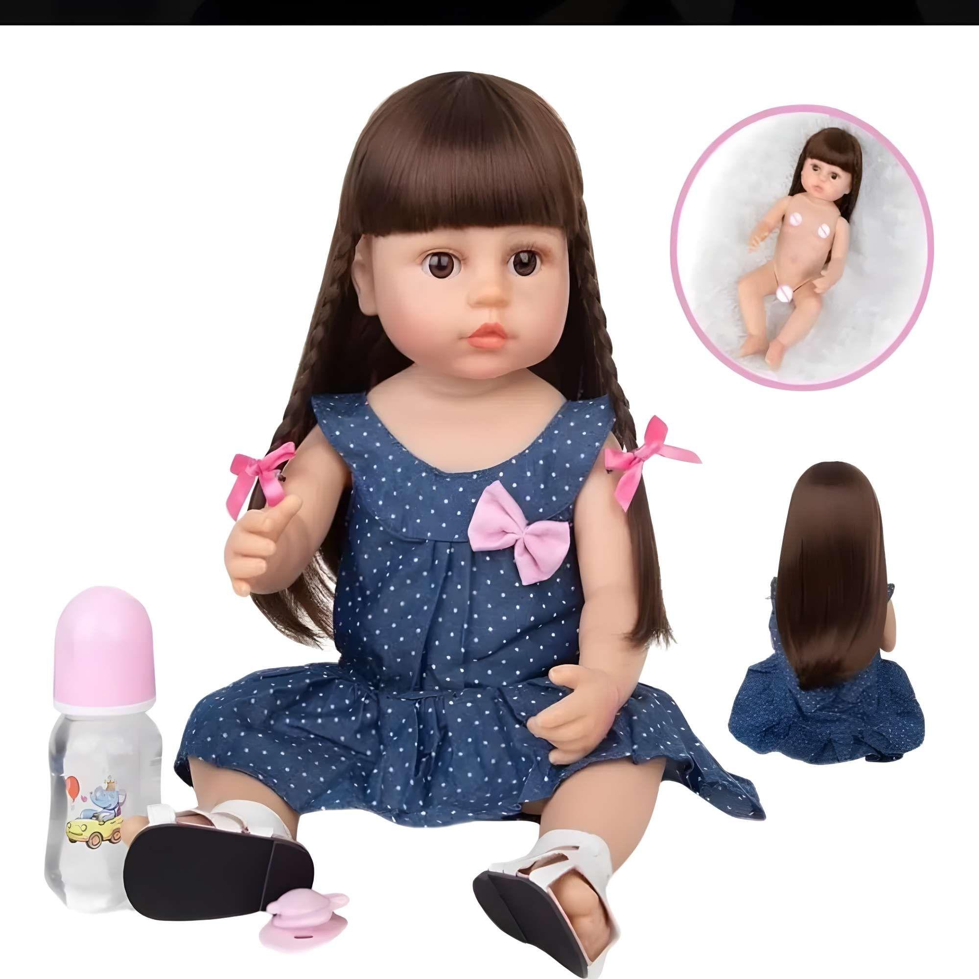 MUÑECA INFANTIL REALISTA CABELLO CASTAÑO 55CM-2
