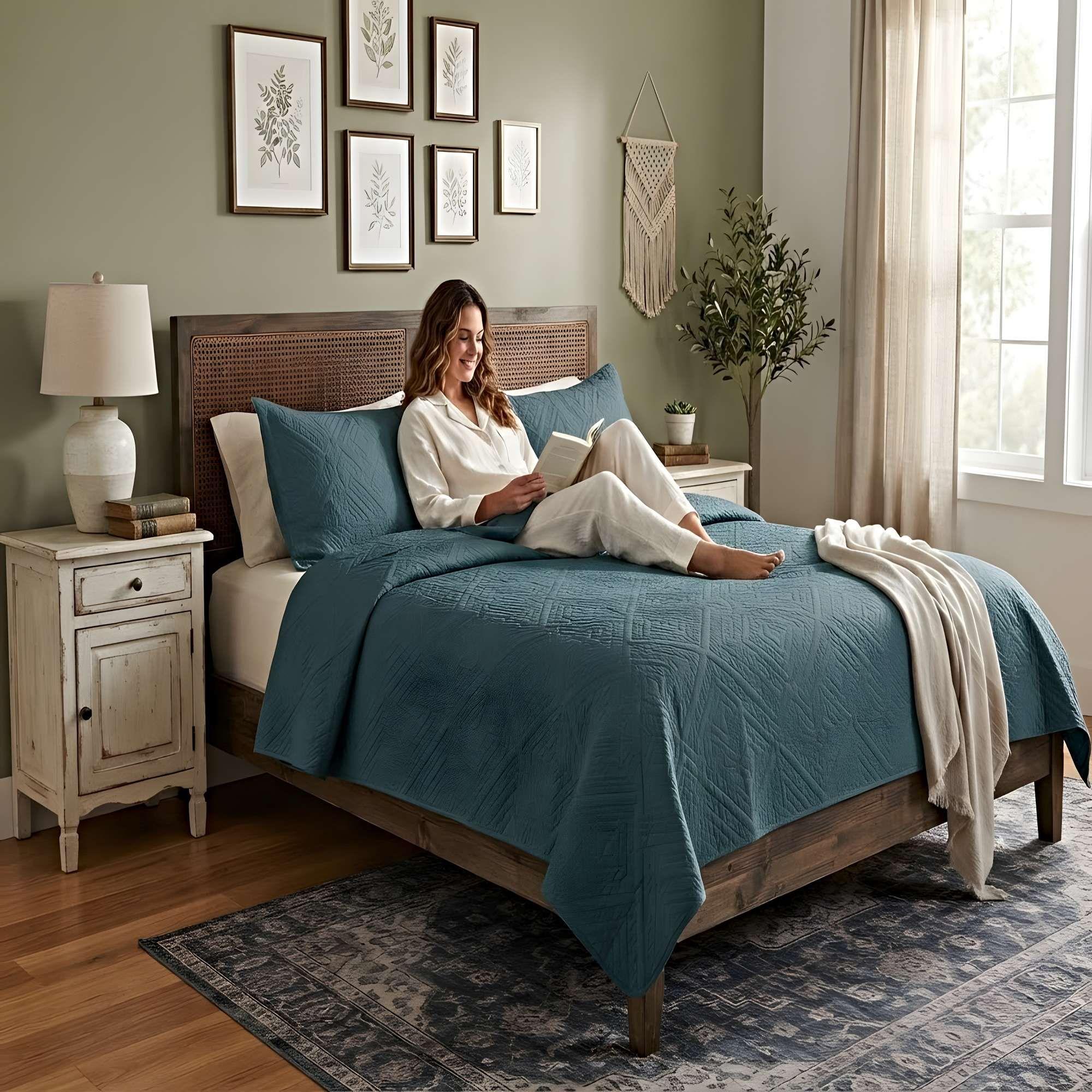 CUBRECAMA QUILT DE VERANO CON COLORES LISOS 2 PLAZAS GRIS OSCURO-2
