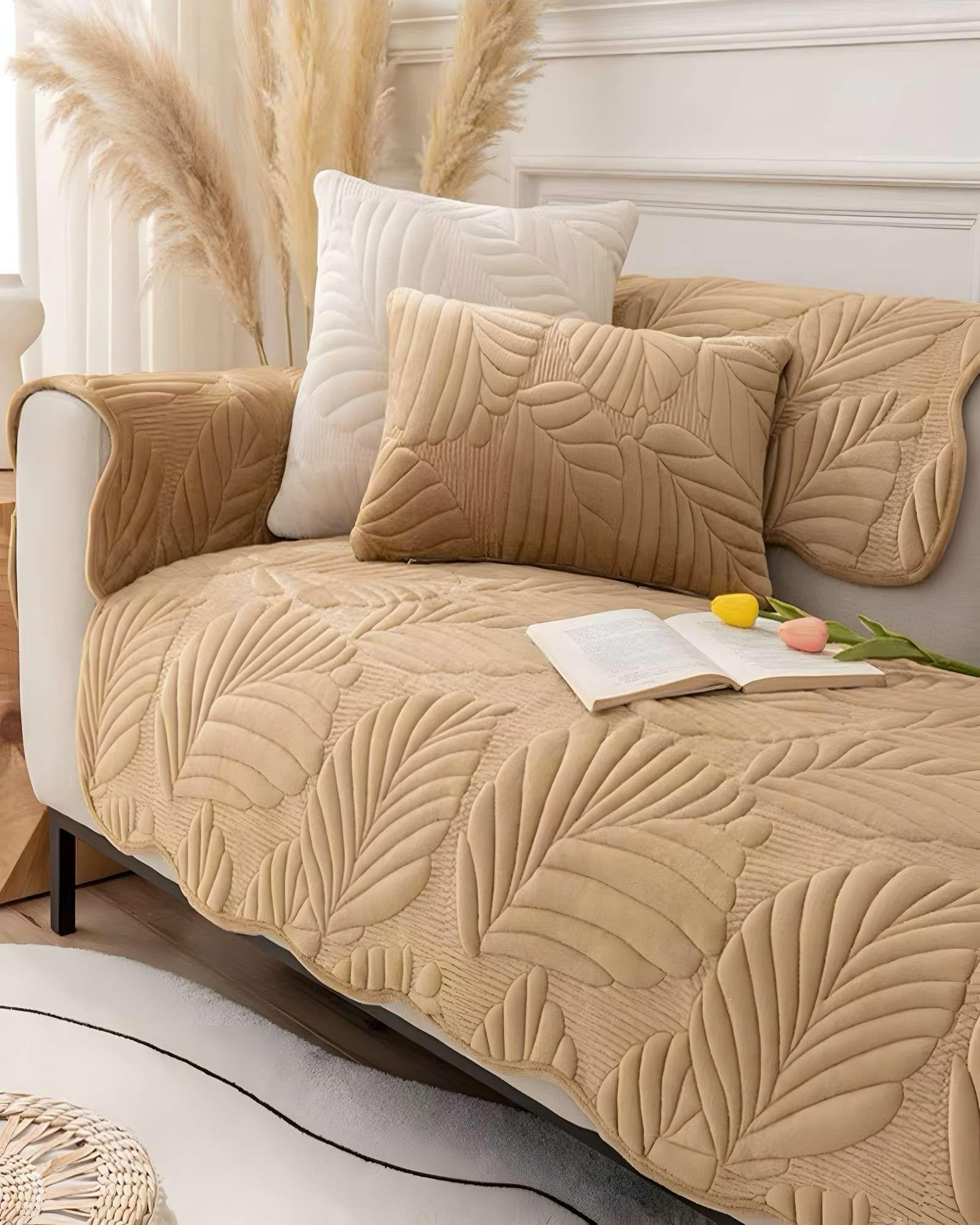 FUNDA PARA SOFA DE 5 PIEZAS CON RELIEVE CAFÉ-2