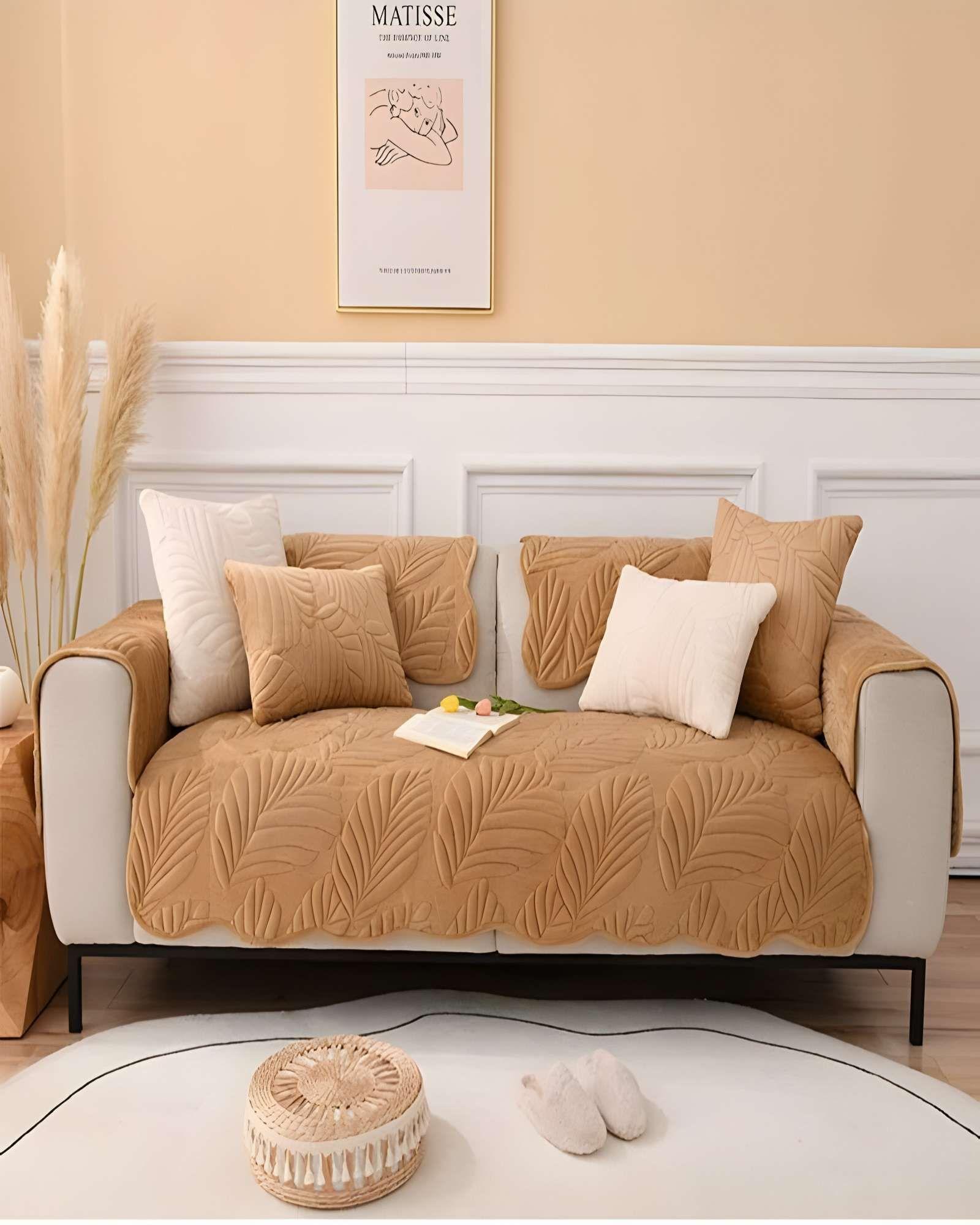 FUNDA PARA SOFA DE 5 PIEZAS CON RELIEVE CAFÉ-3