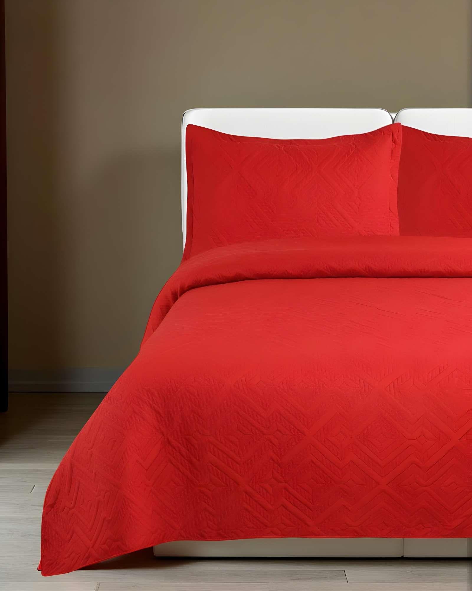 CUBRECAMA QUILT DE VERANO CON COLORES LISOS KING ROJO-2