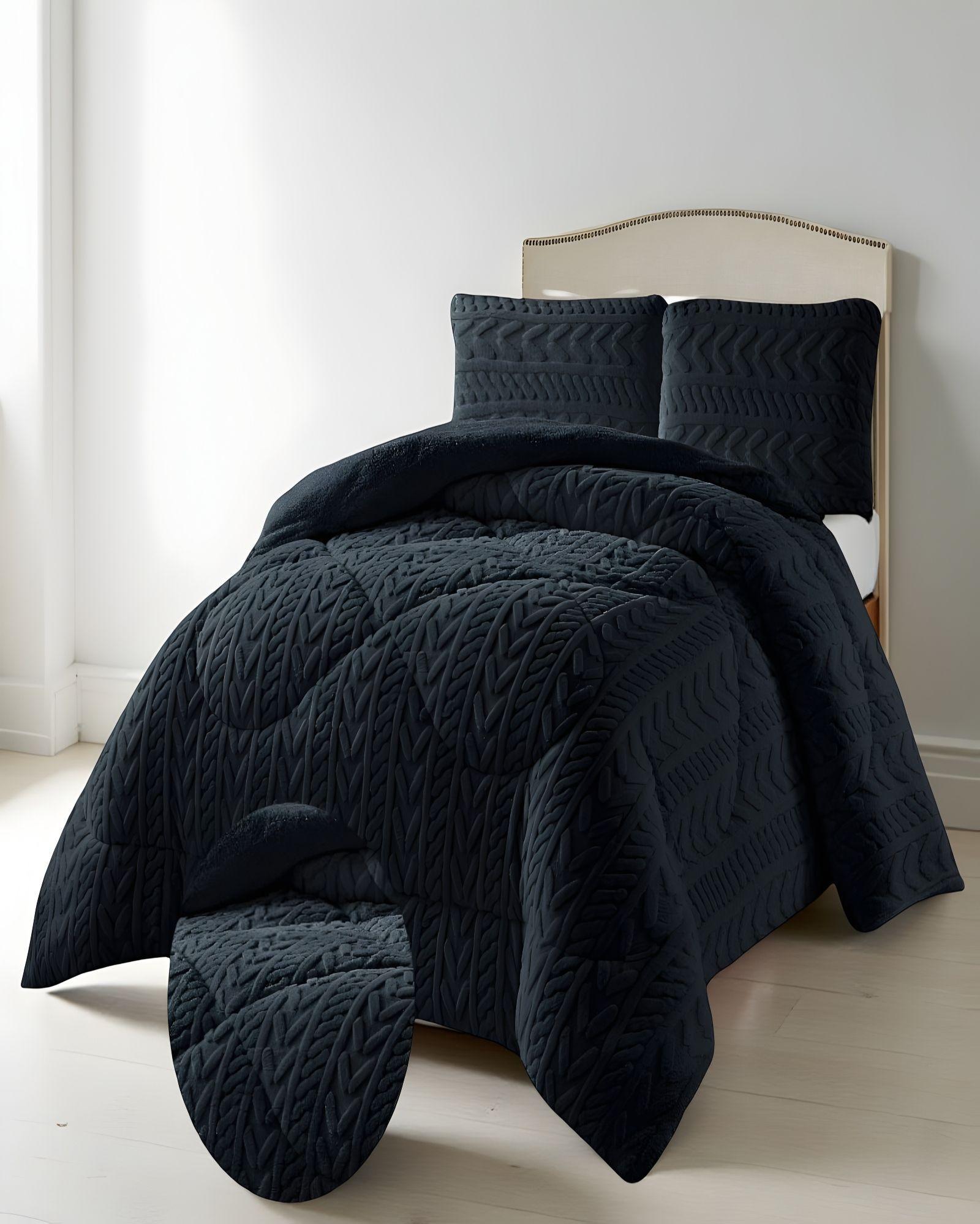 COBERTOR DE INVERNO TEXTURIZADO RM PLAZA Y MEDIA NEGRO-3