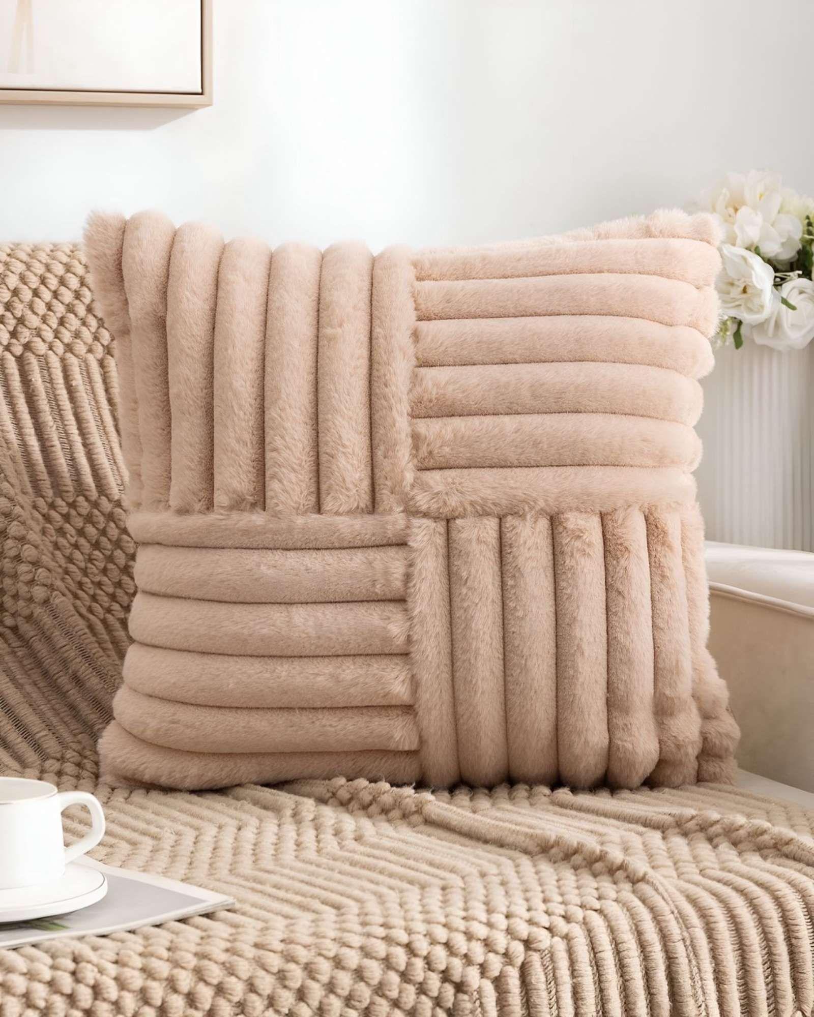 PACK DE 4 FUNDAS PELUDA EMPALMADA BEIGE-2