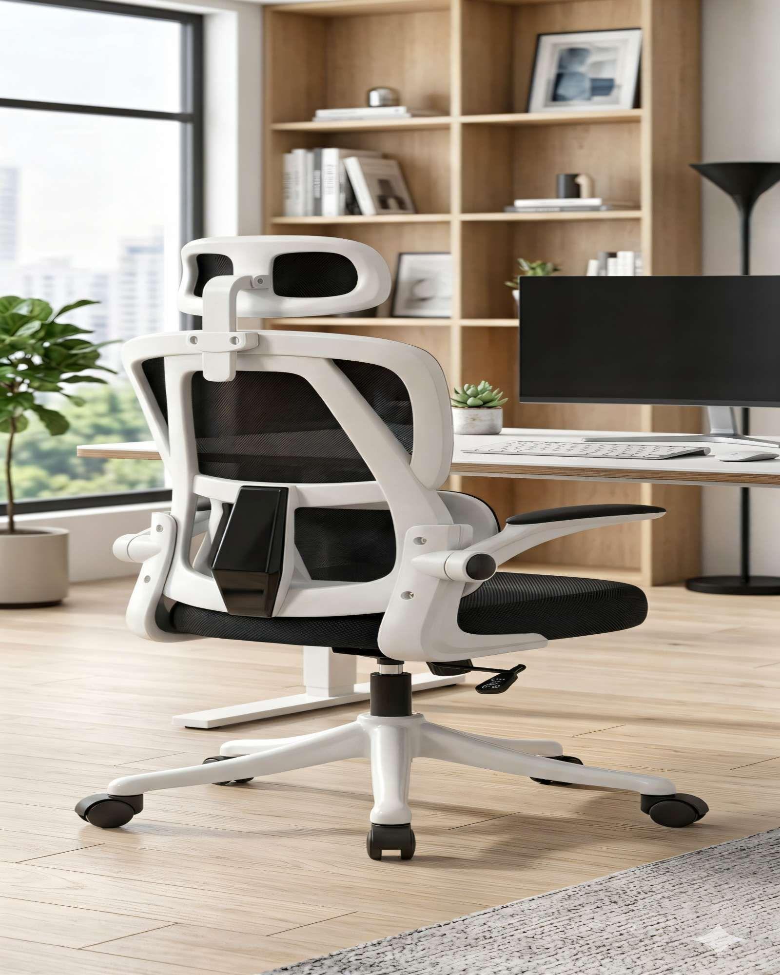 SILLA DE OFICINA CON RESPALDO ALTO ERGONÓMICO COLOR BLANCO-3