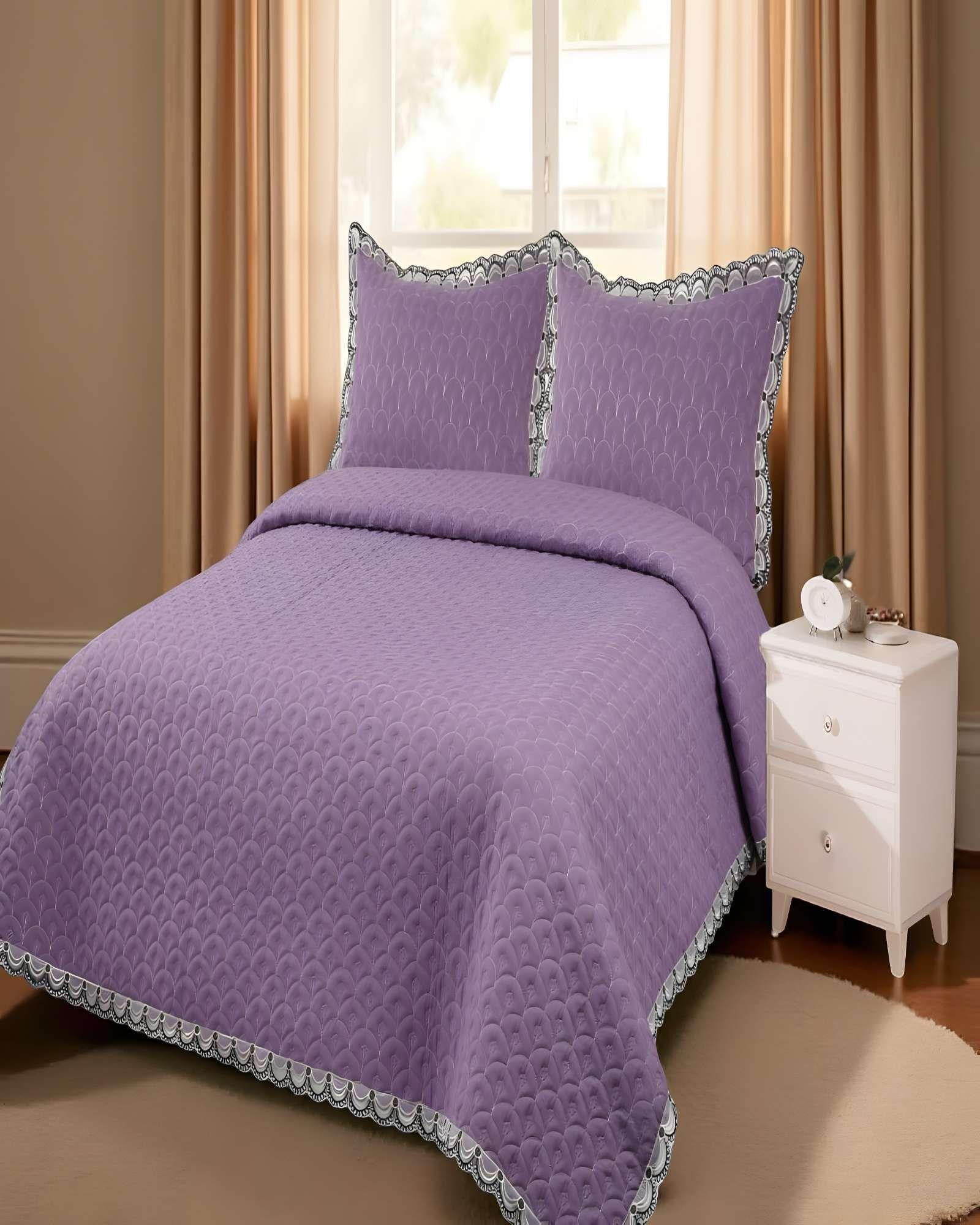 CUBRECAMA QUILT DE VERANO BORDADO 2 PLAZAS MORADO-2