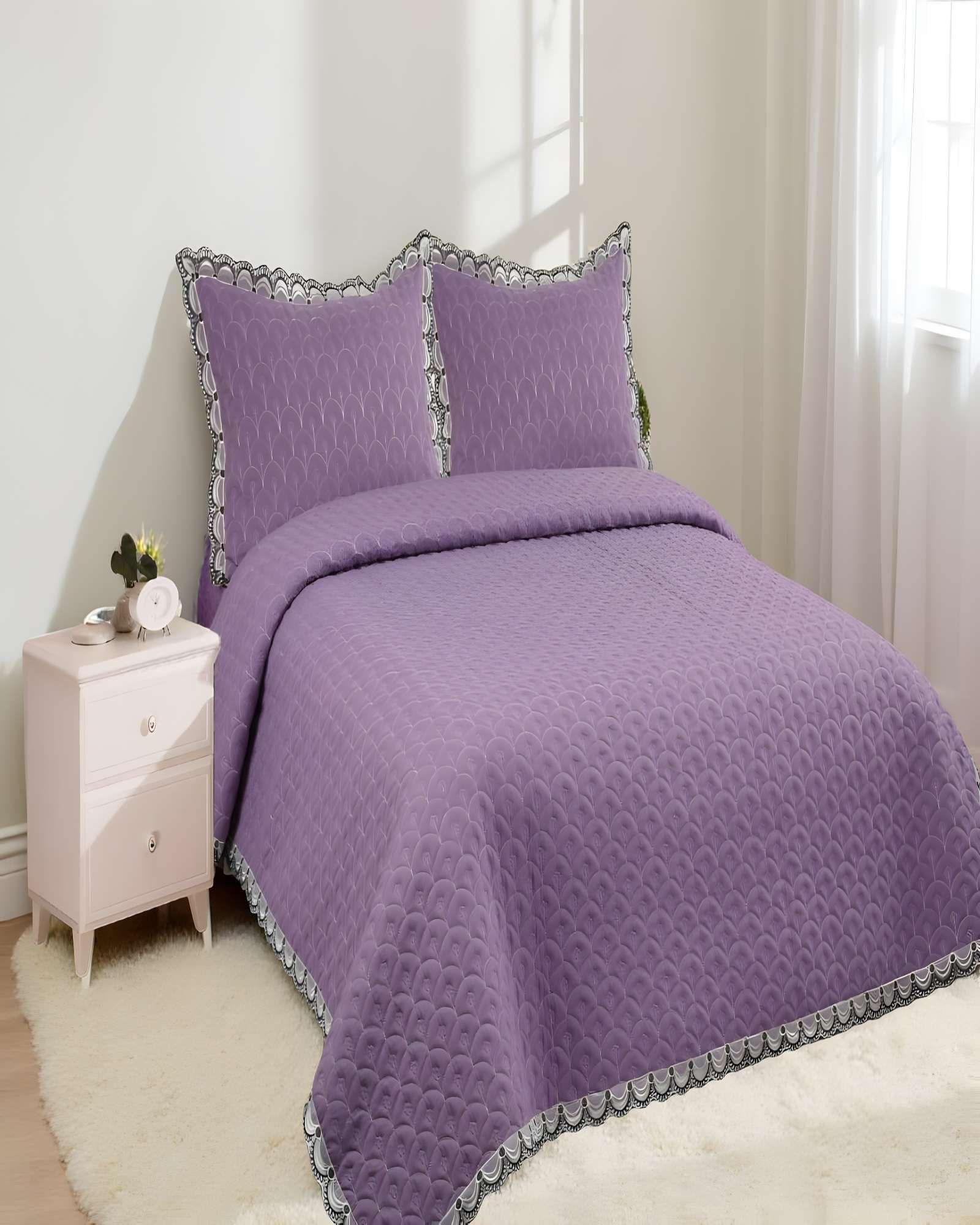 CUBRECAMA QUILT DE VERANO BORDADO 2 PLAZAS MORADO-3