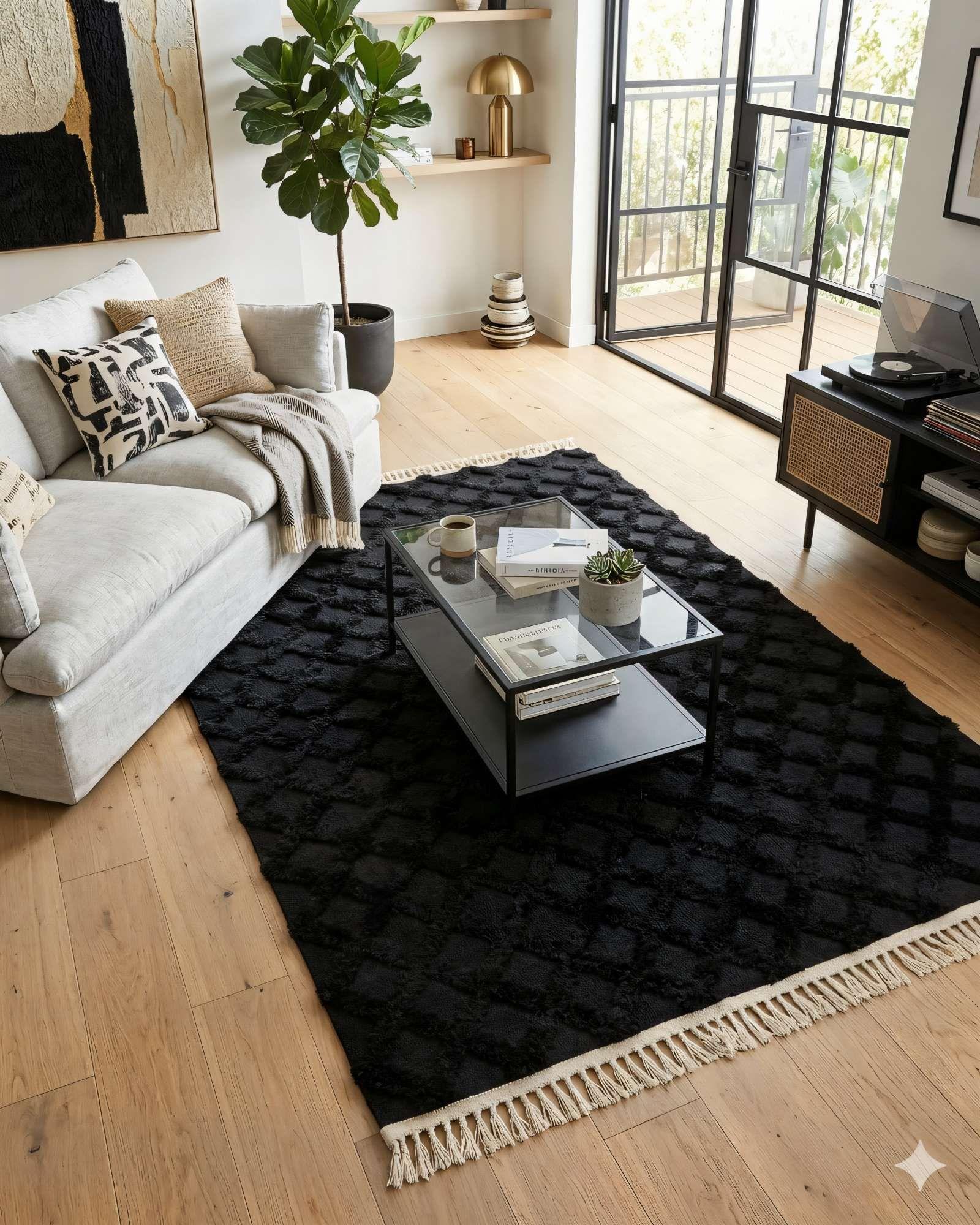 ALFOMBRA JACQUARD 180 X 200 DECORATIVA COLOR NEGRO 3-3