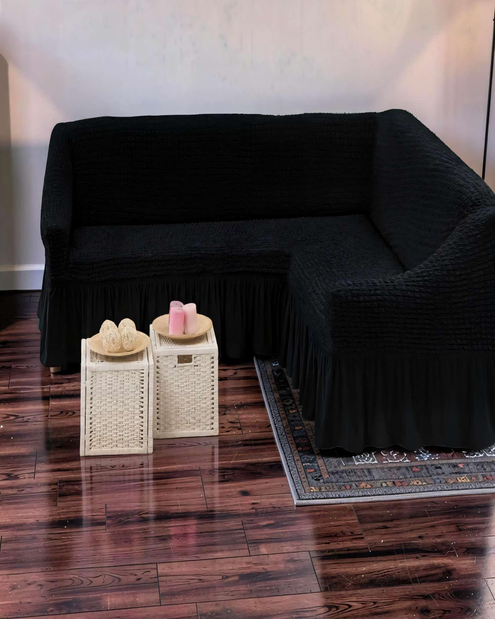 FUNDA DE SOFÁ TURCO EN FORMA DE L COLOR NEGRO-2