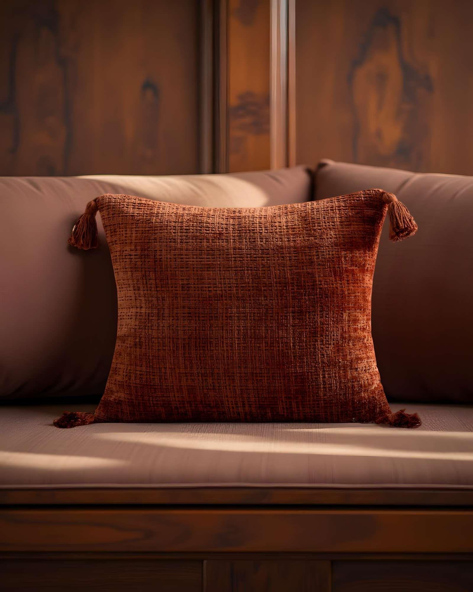 SET DE 4 FUNDAS DE COJIN CHENILLE CON BORLAS 45X45 NARANJA-3