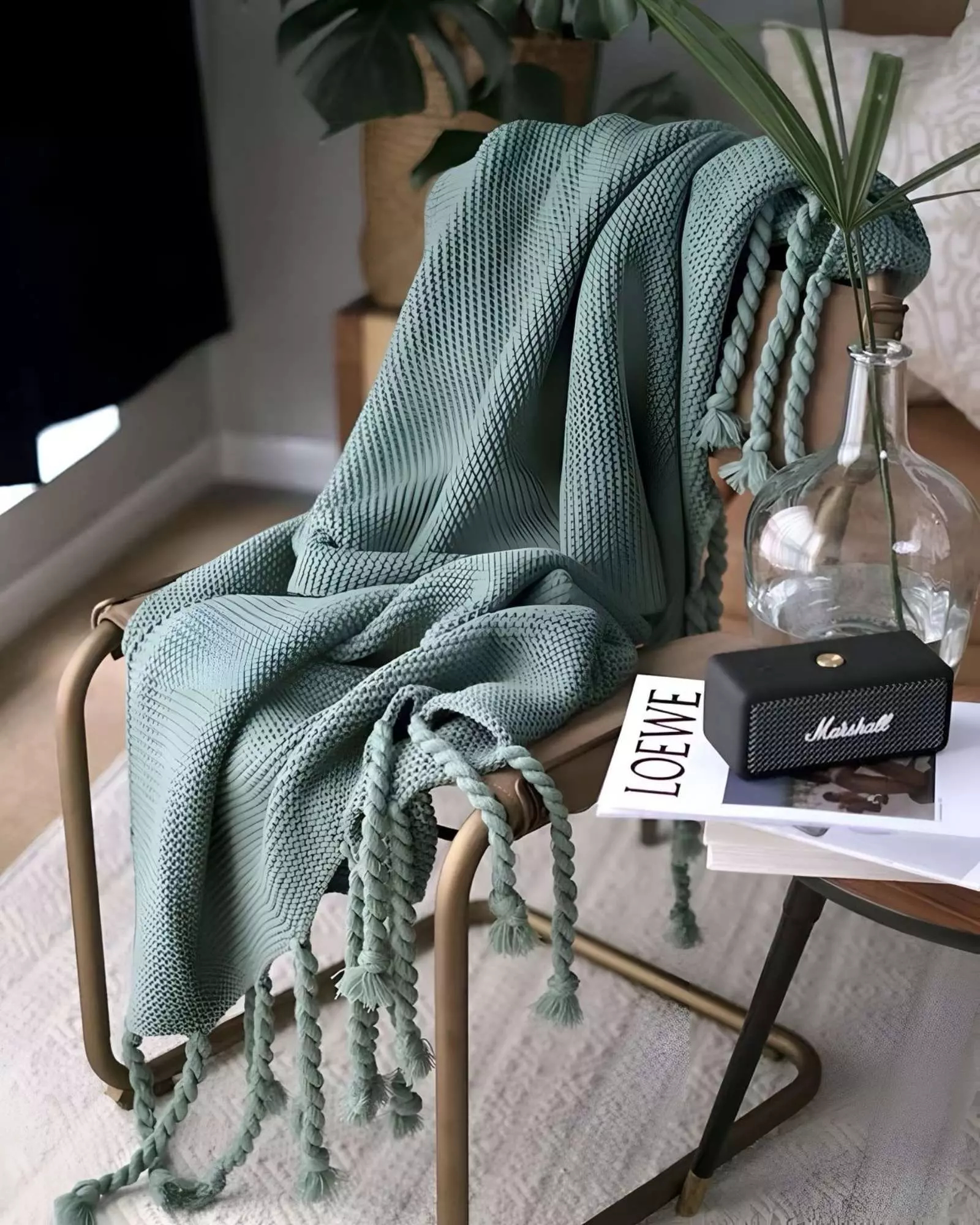 MANTA DECORATIVA CHENILLE CON FLECOS DE SOGA PARA CAMA O SOFA M4-3