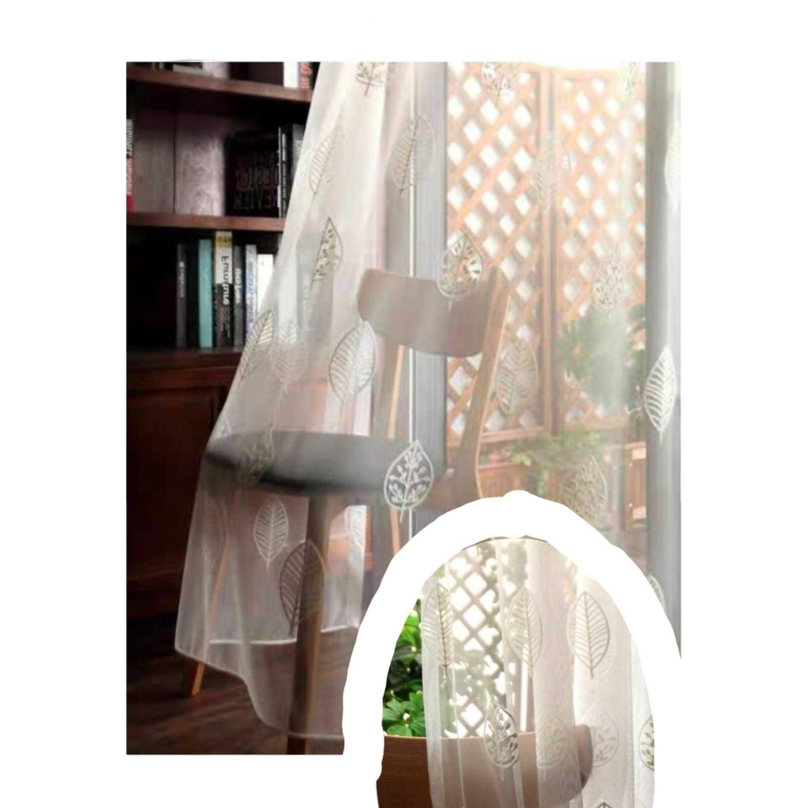 VISILLO CORTINA HOJAS BLANCAS 140x230 Cm 2 PAÑOS-2