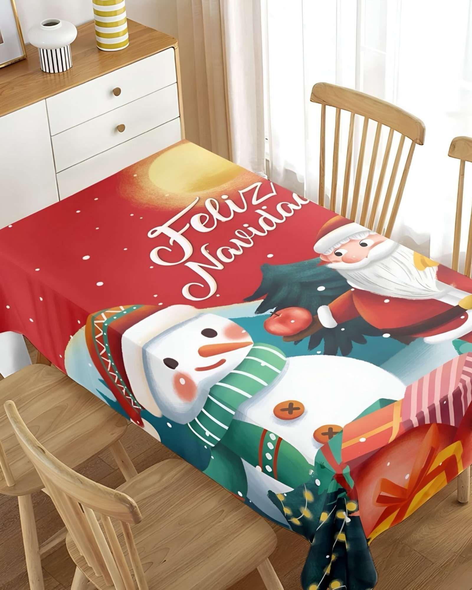MANTEL NAVIDEÑO ANTIMANCHAS 140 cm x 220 cm MUÑECO DE NIEVE-2