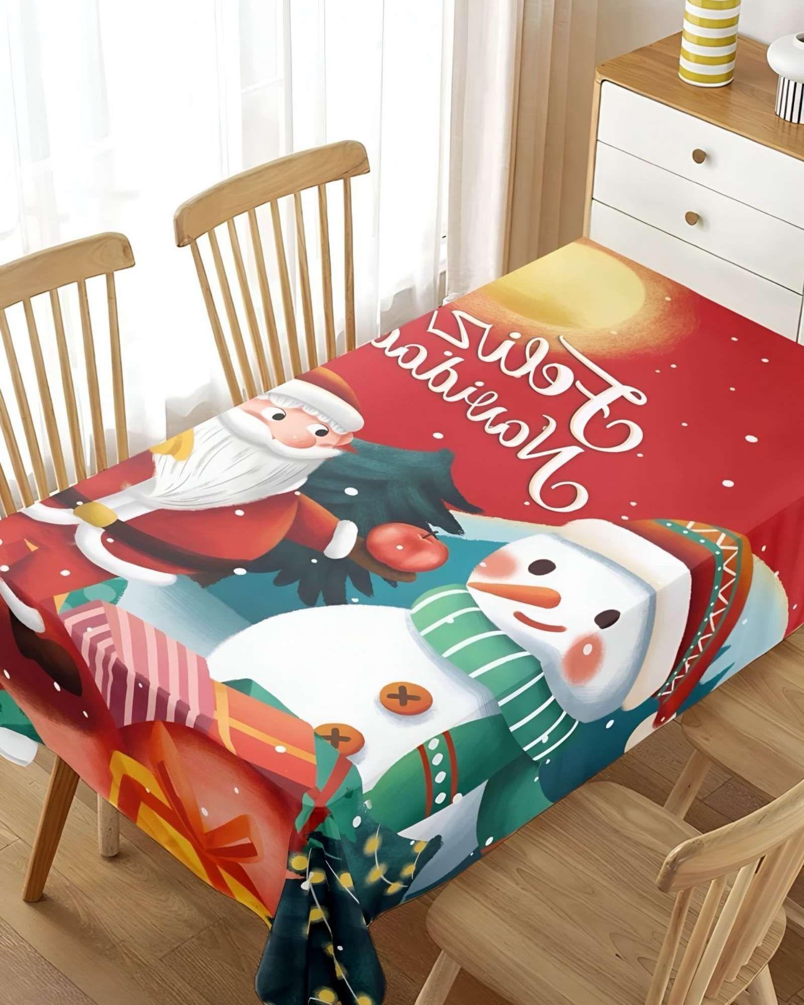 MANTEL NAVIDEÑO ANTIMANCHAS 140 cm x 220 cm MUÑECO DE NIEVE-3