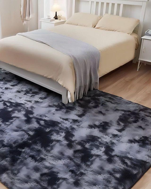 Alfombra peluda Suave 240 x 200 cm Primera Calidad Negro Jaspeado-3