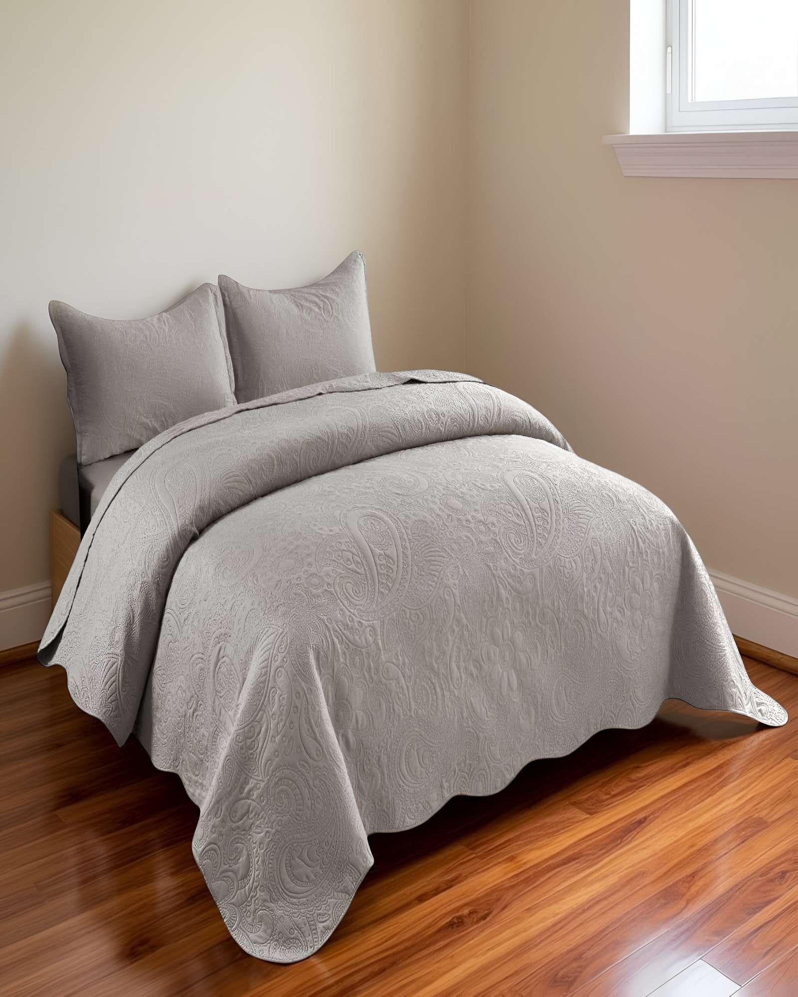 CUBRECAMA QUILT DE VERANO KING CON RELIEVE COLOR GRIS-3