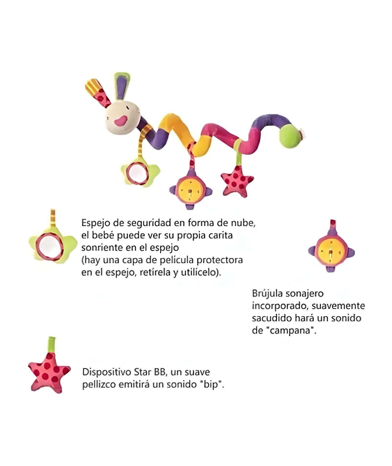 Sonajero Espiral Sensorial para Bebés: Estimulación Visual y Auditiva diseño conejo-3
