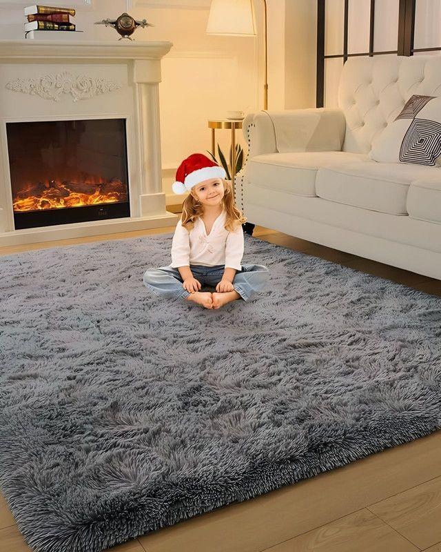 Alfombra peluda Suave 240 x 200 cm Primera Calidad Gris-2