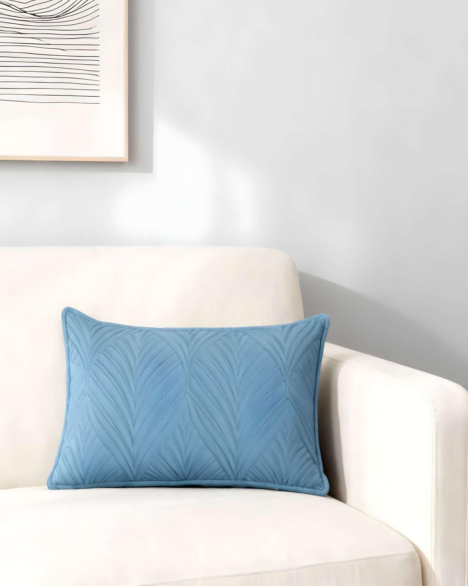 PACK DE 4 FUNDAS DE COJIN SERIE HOJAS 30X50 CM CELESTE-2