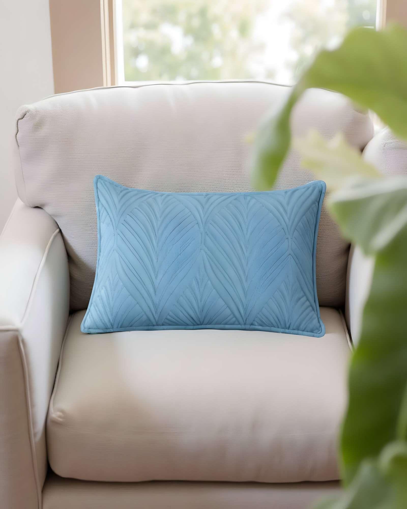 PACK DE 4 FUNDAS DE COJIN SERIE HOJAS 30X50 CM CELESTE-3