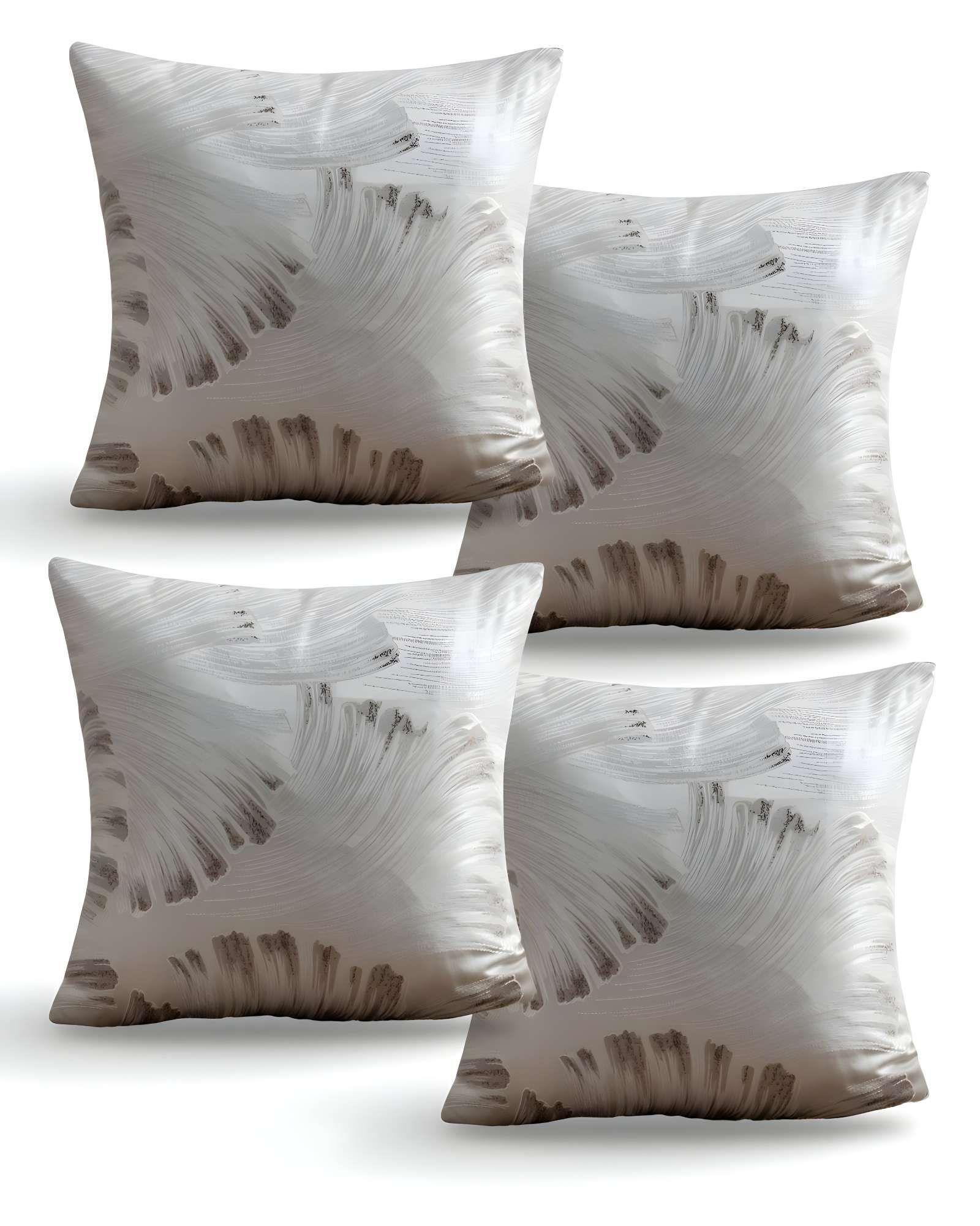 PACK DE 4 FUNDAS DE COJINES SATIN DISEÑO HOJAS 45CM X 45 CM BLANCO-2
